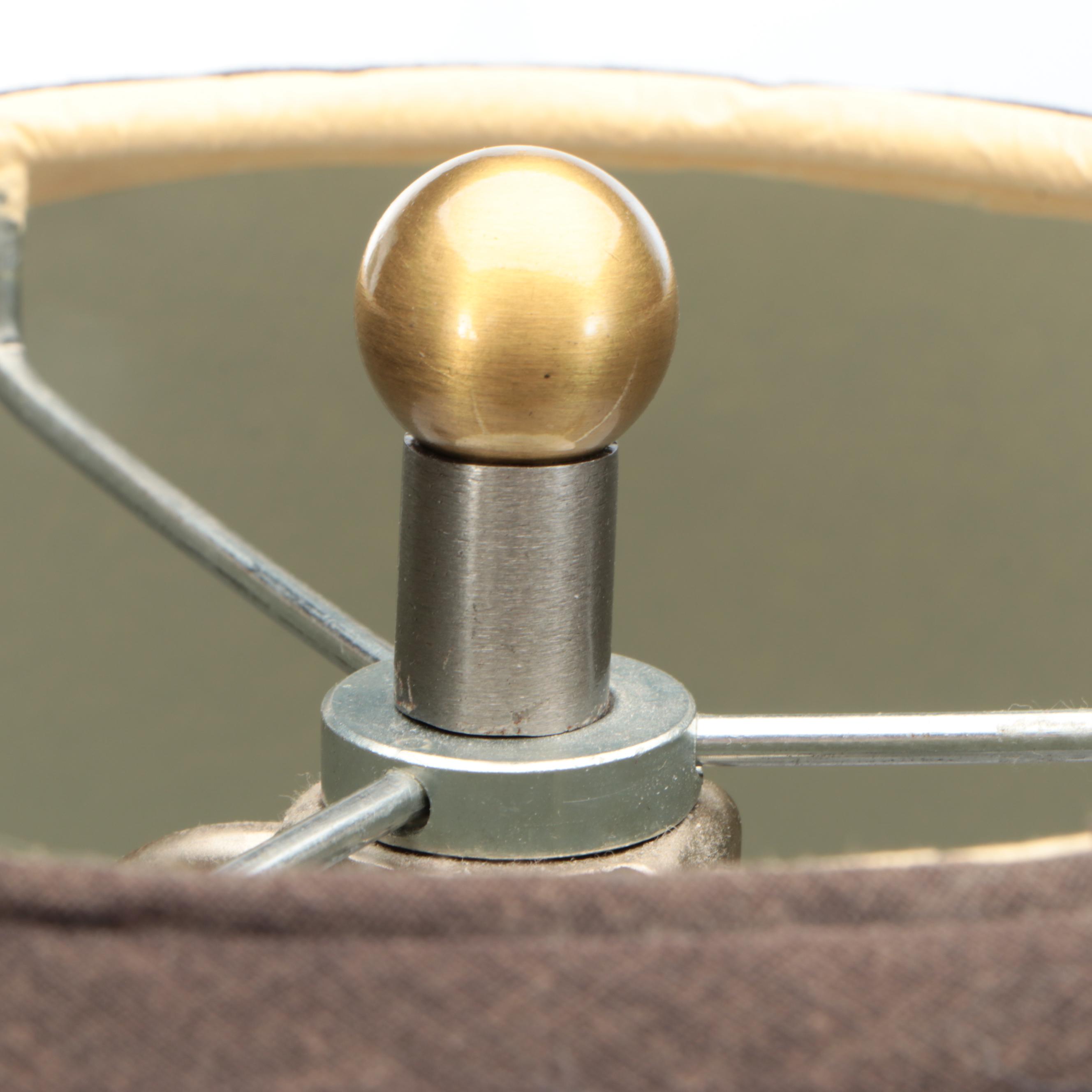 Postmodern Satin Pewter and Gold Finish Table Lamp with Dark Cotton Shade