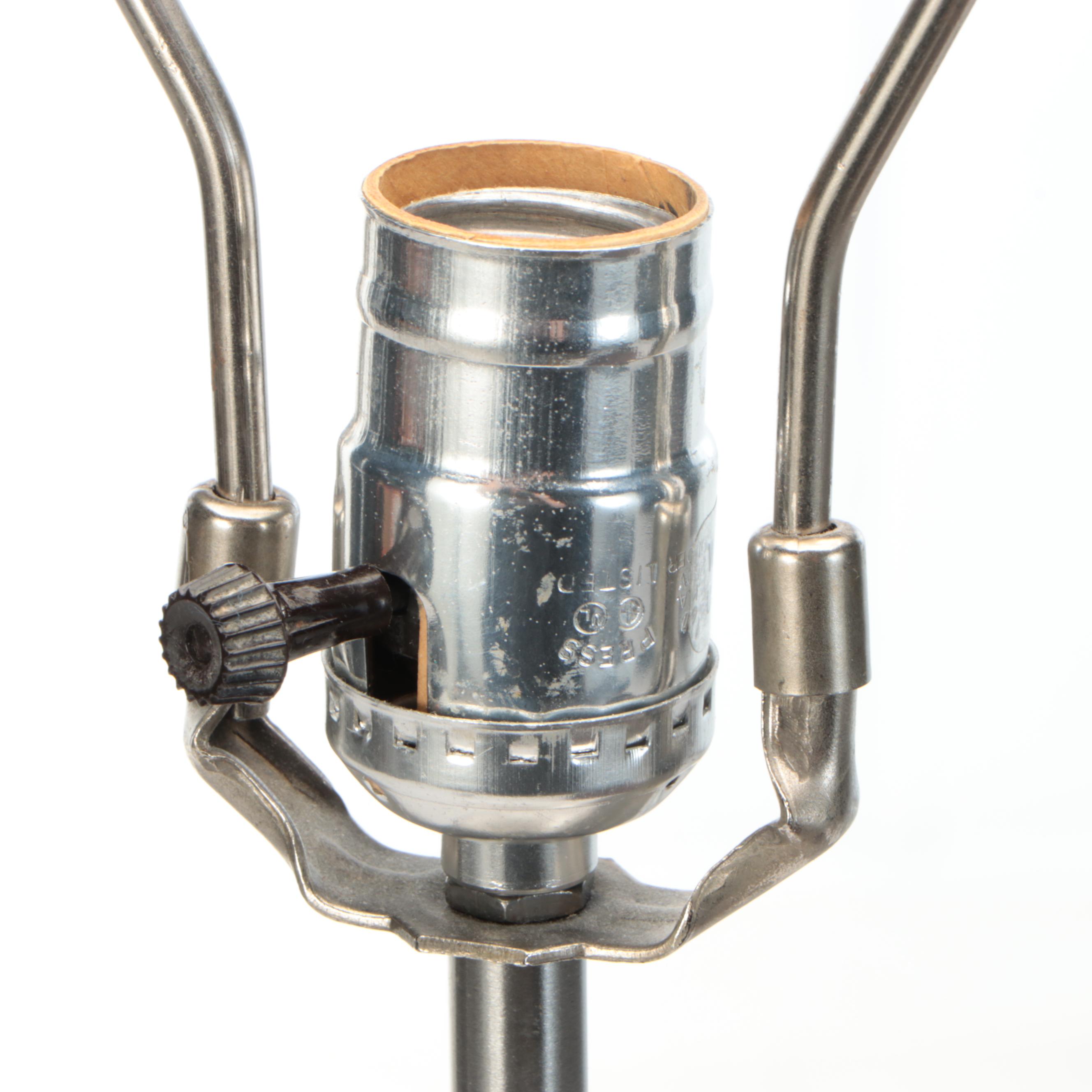 Postmodern Satin Pewter and Gold Finish Table Lamp with Dark Cotton Shade