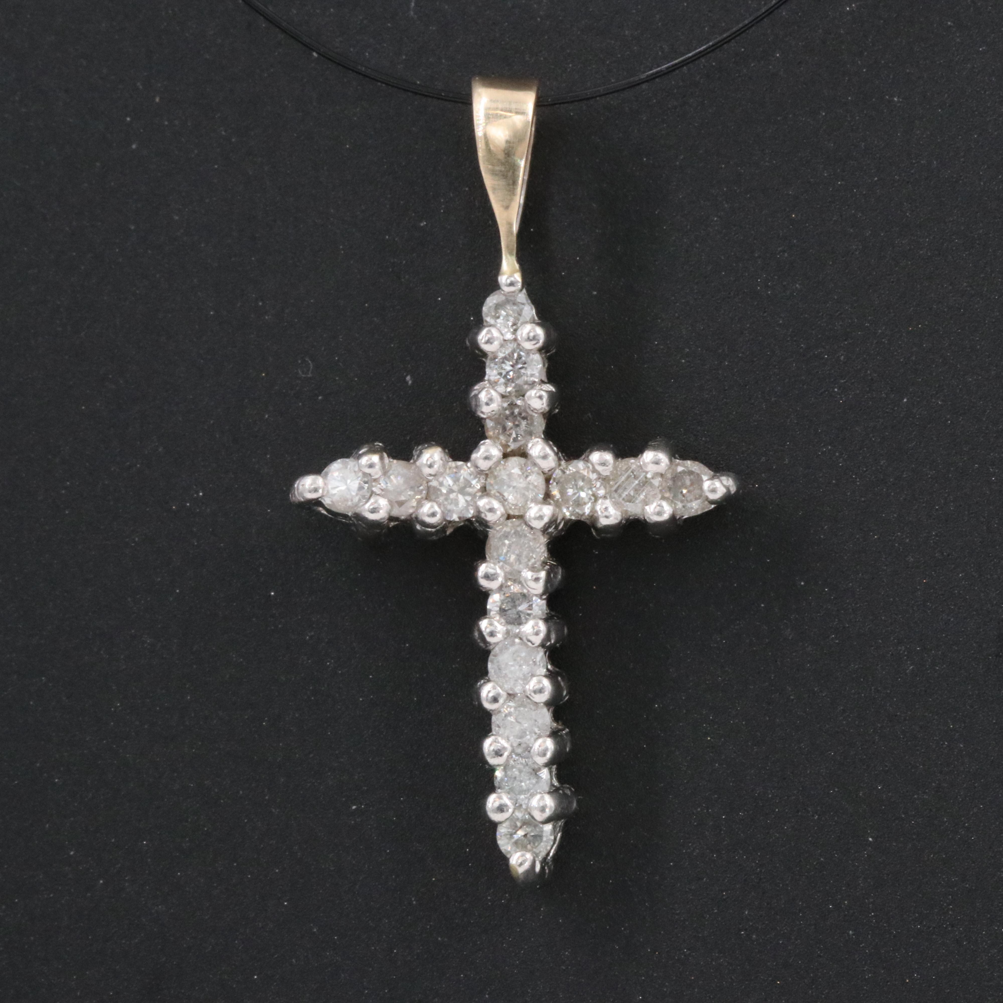 10K 0.26 CTW Diamond Cross Pendant with 14K Bail