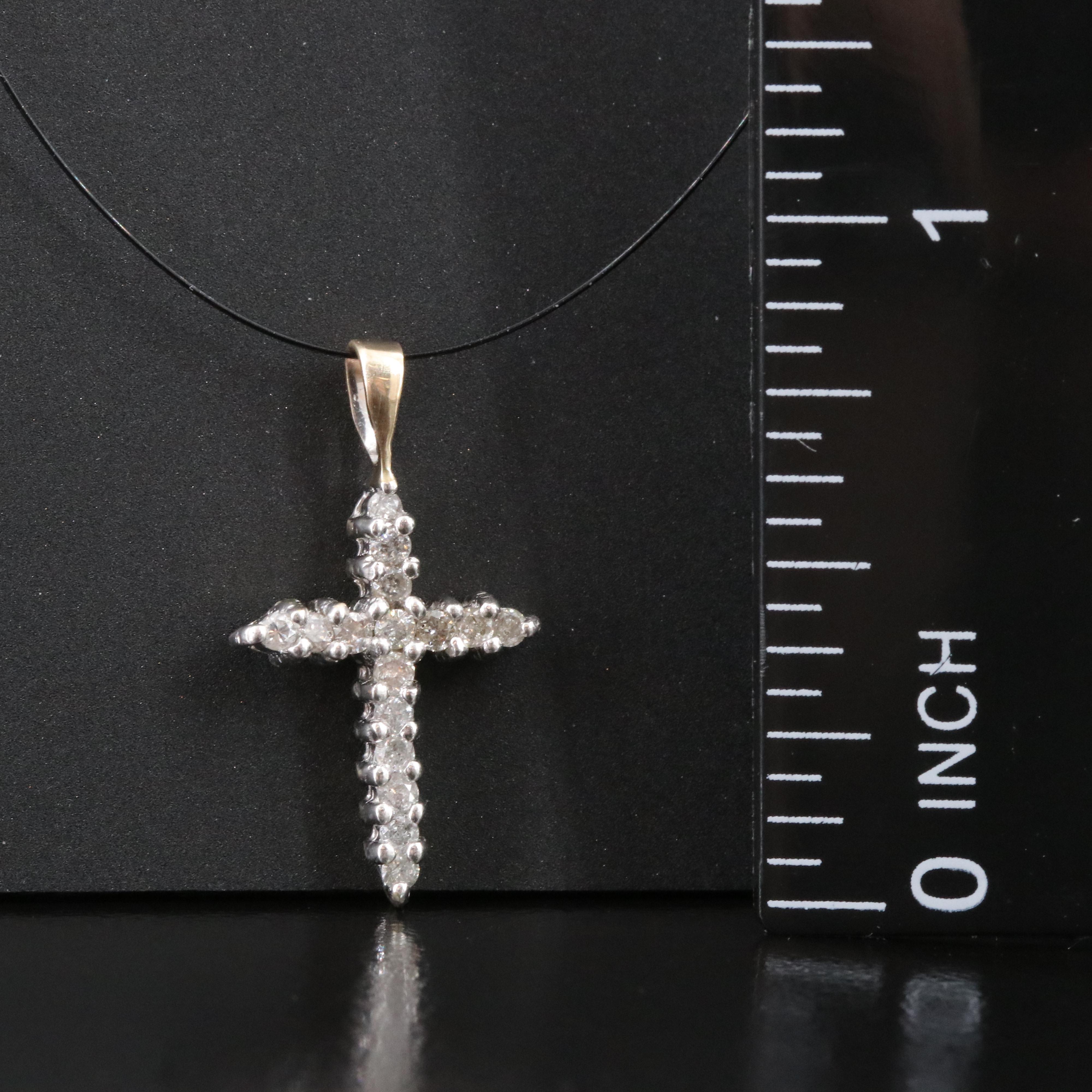 10K 0.26 CTW Diamond Cross Pendant with 14K Bail