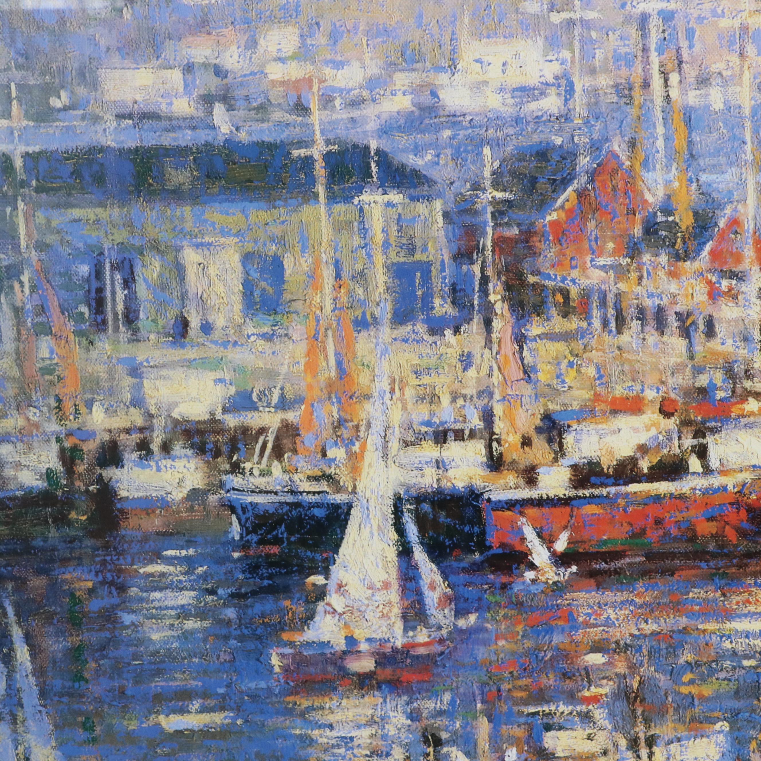 After John Terelak Offset Lithograph "Village Harbor," 1994