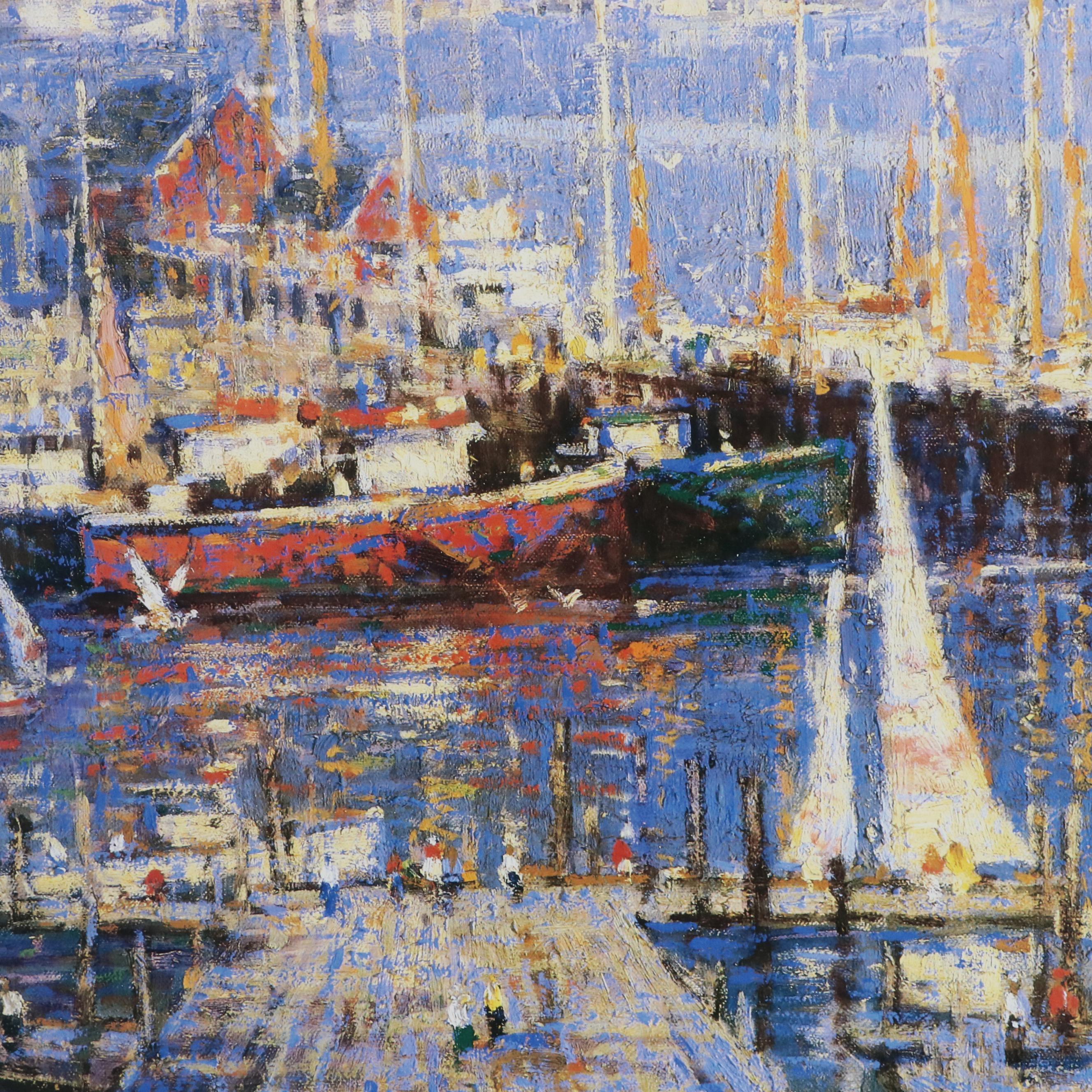 After John Terelak Offset Lithograph "Village Harbor," 1994