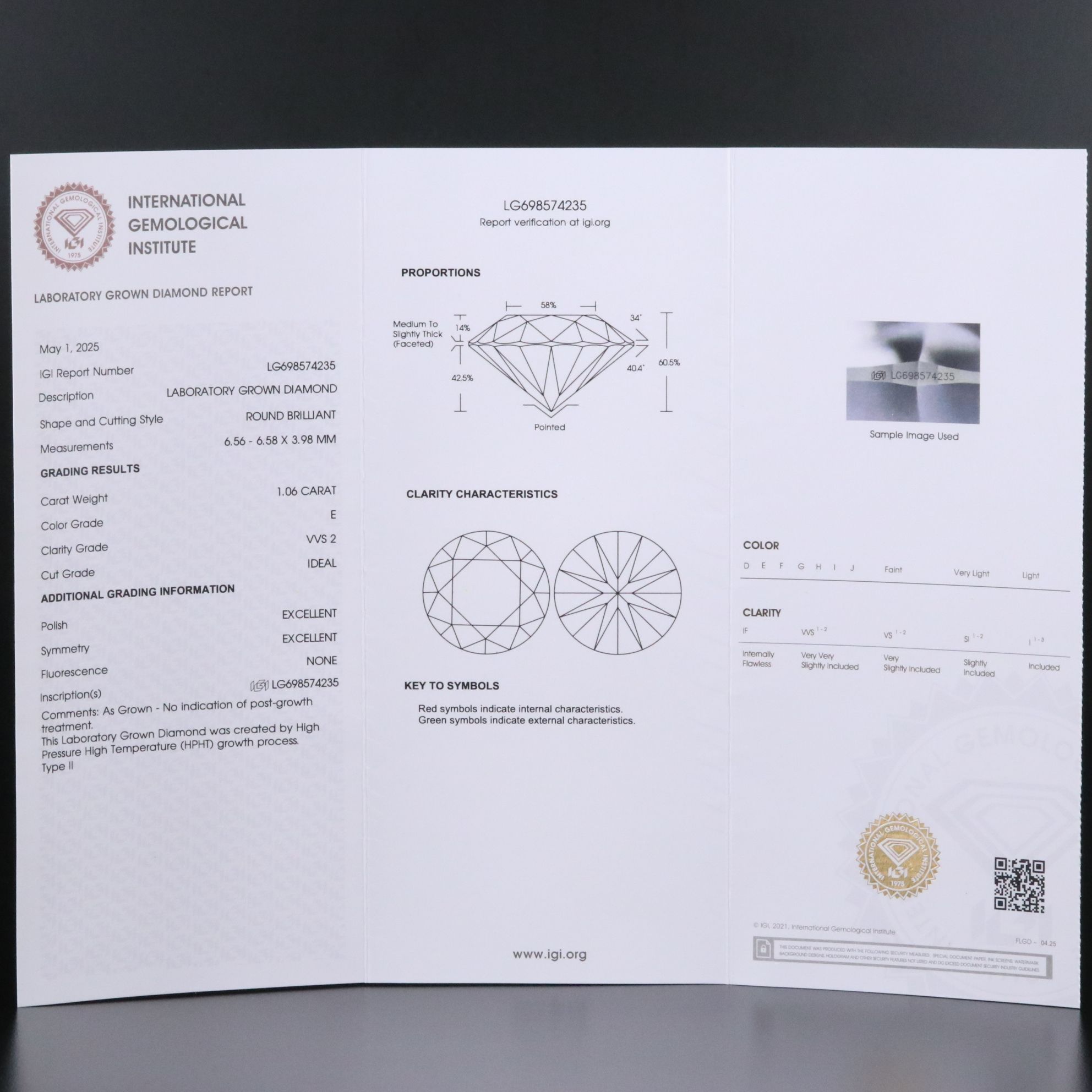 14K 1.06 CT Lab Grown Diamond Solitaire Necklace with IGI Report