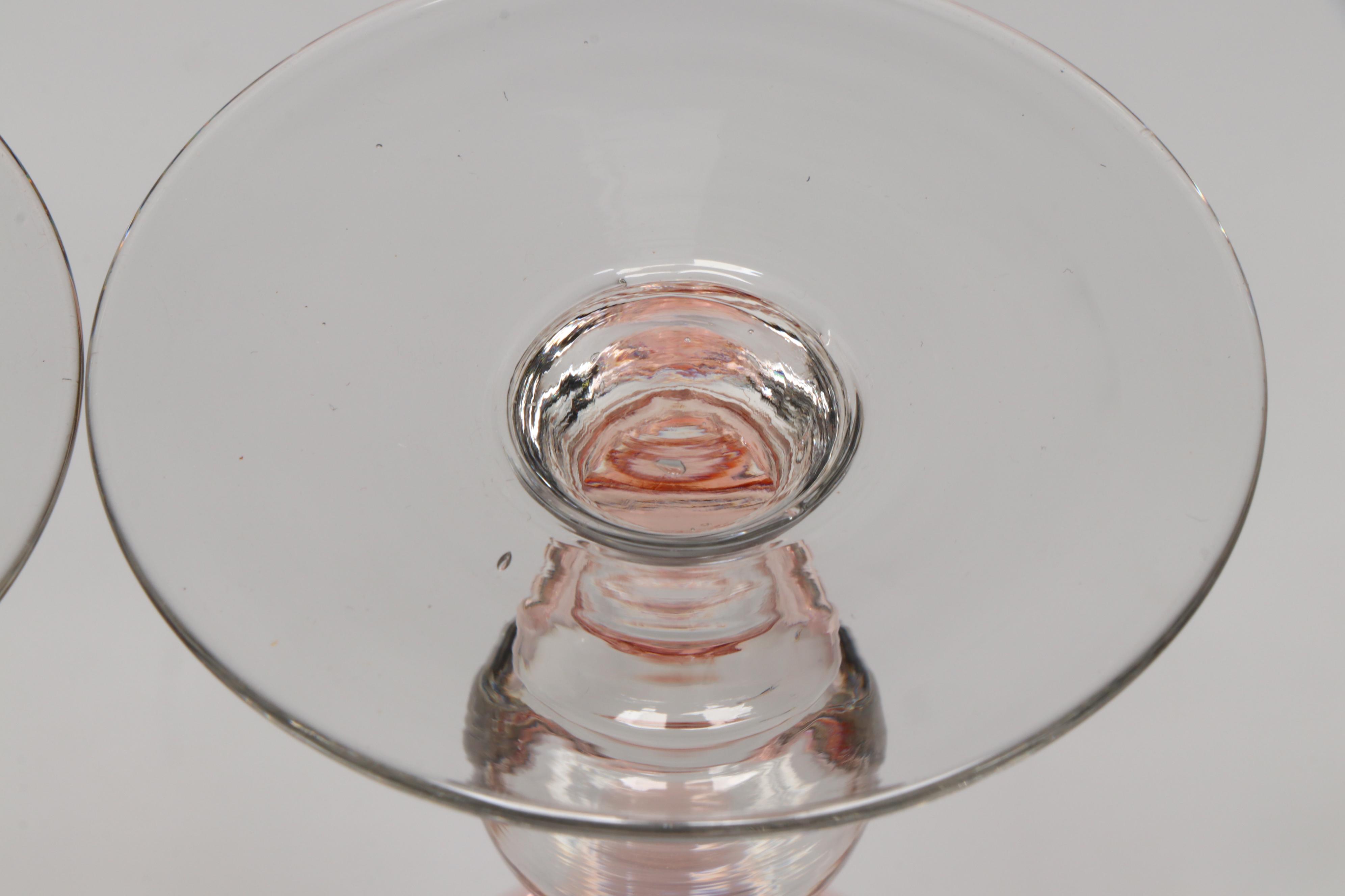 Pink Glass Water Glasses and Cocktail Coupes with Fair winds Porcelain Serveware