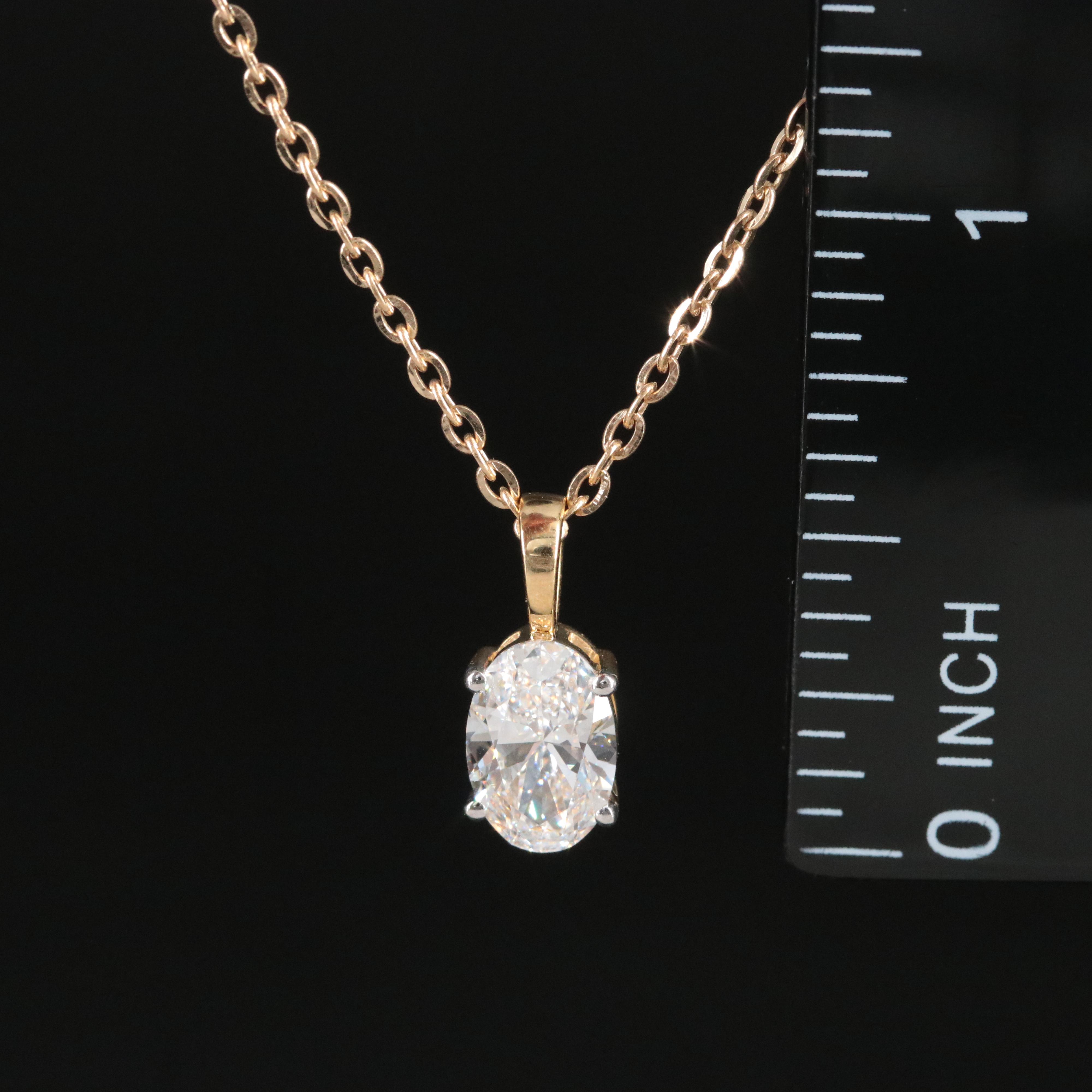 14K 1.10 CT Lab Grown Diamond Solitaire Pendant Necklace with IGI Report