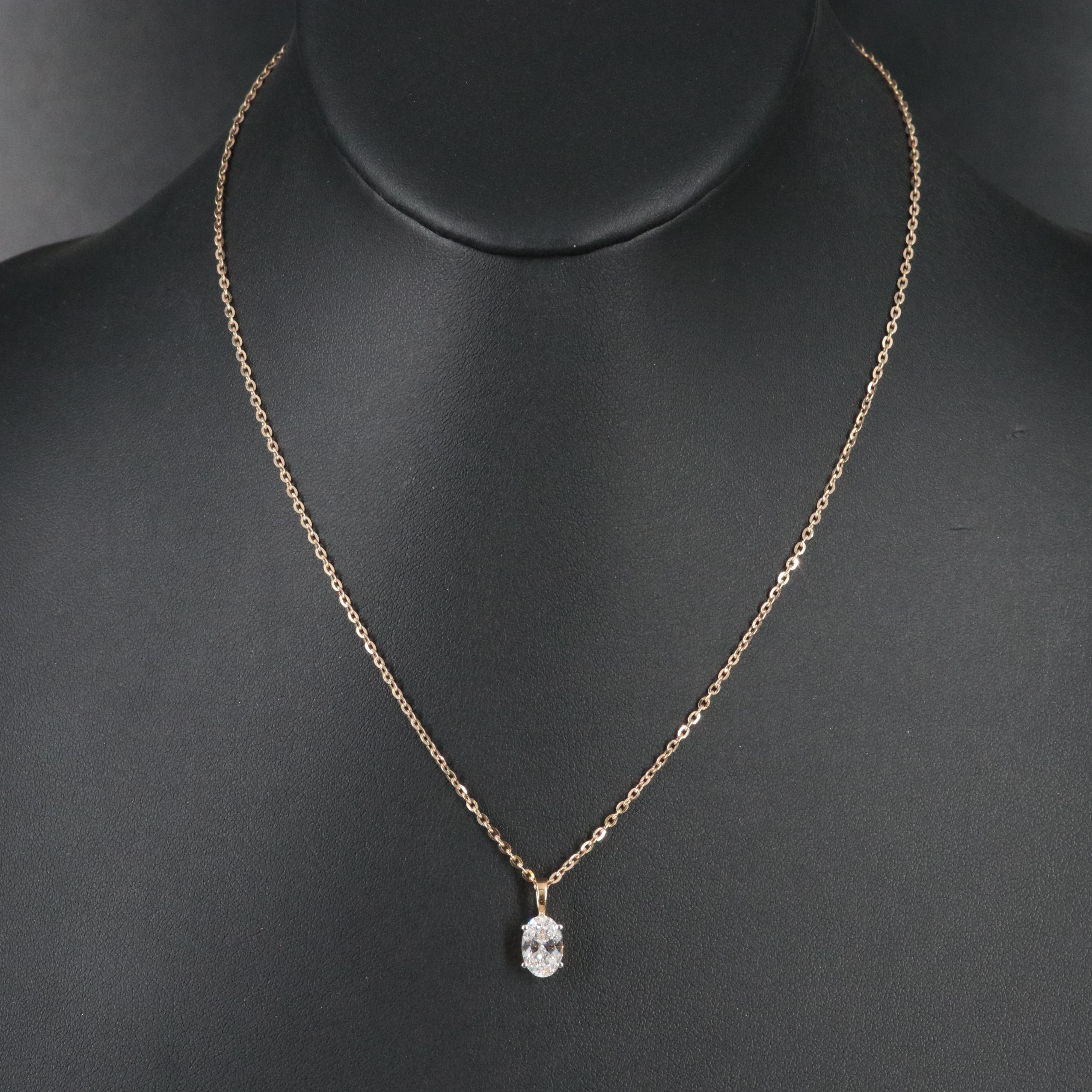 14K 1.10 CT Lab Grown Diamond Solitaire Pendant Necklace with IGI Report