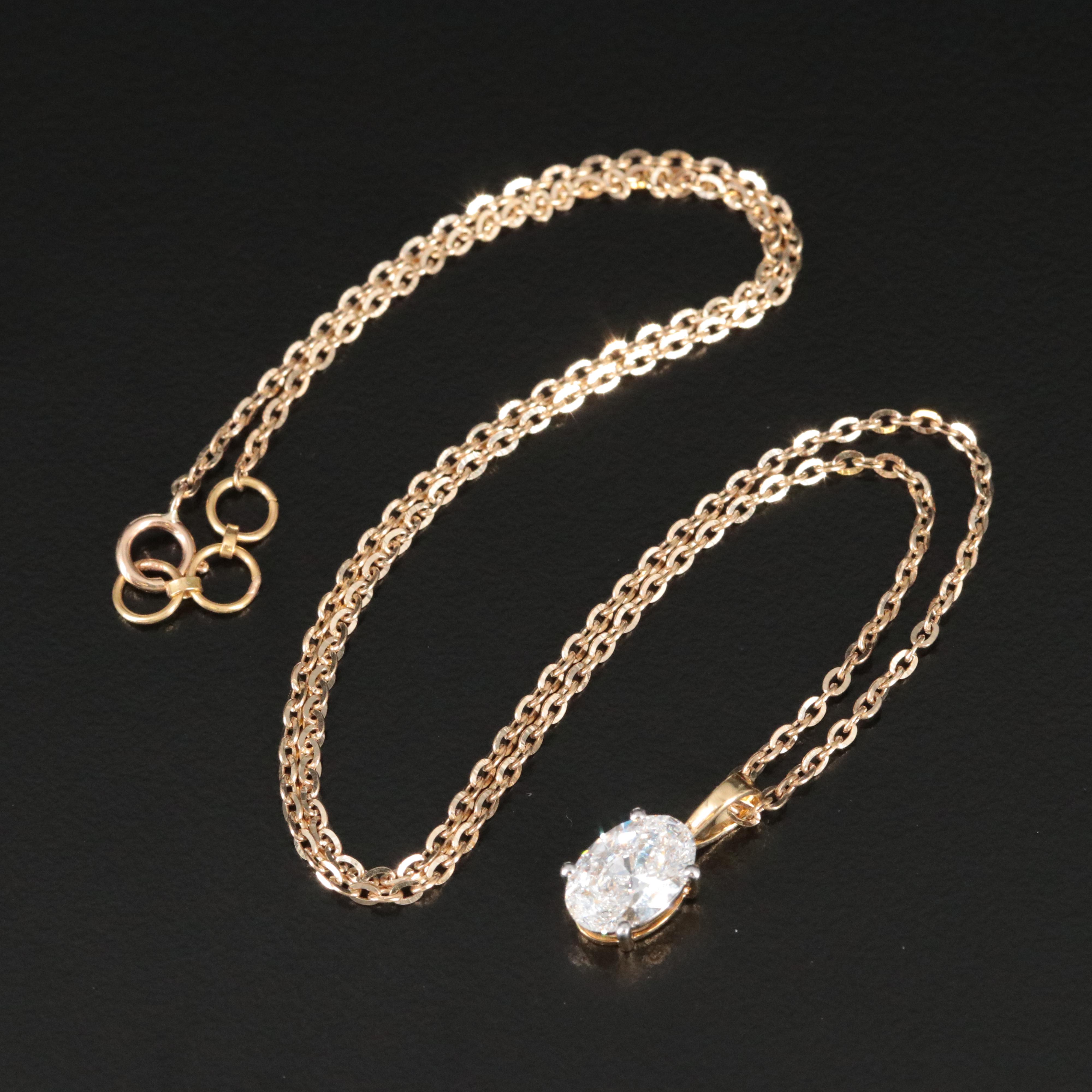 14K 1.10 CT Lab Grown Diamond Solitaire Pendant Necklace with IGI Report