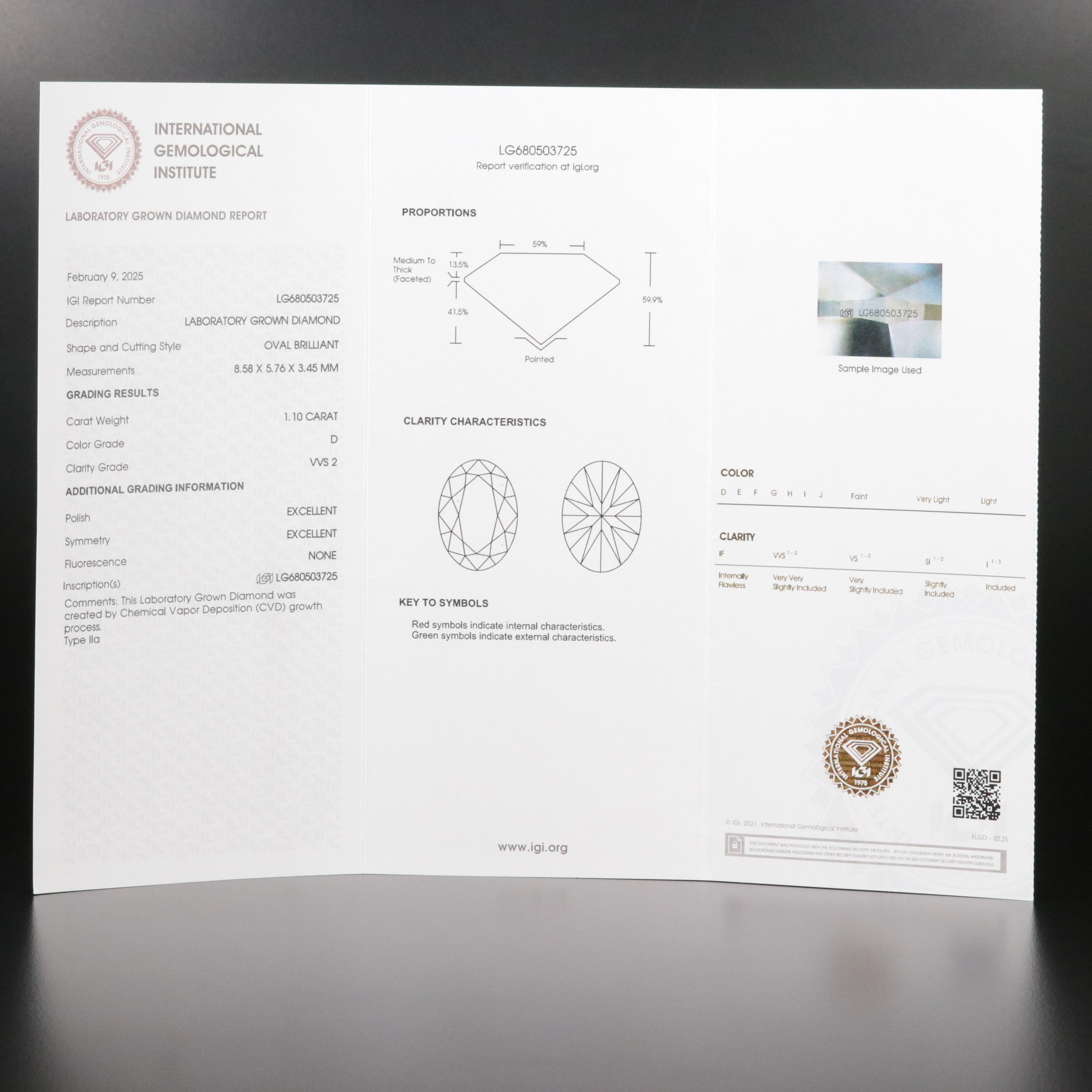 14K 1.10 CT Lab Grown Diamond Solitaire Pendant Necklace with IGI Report