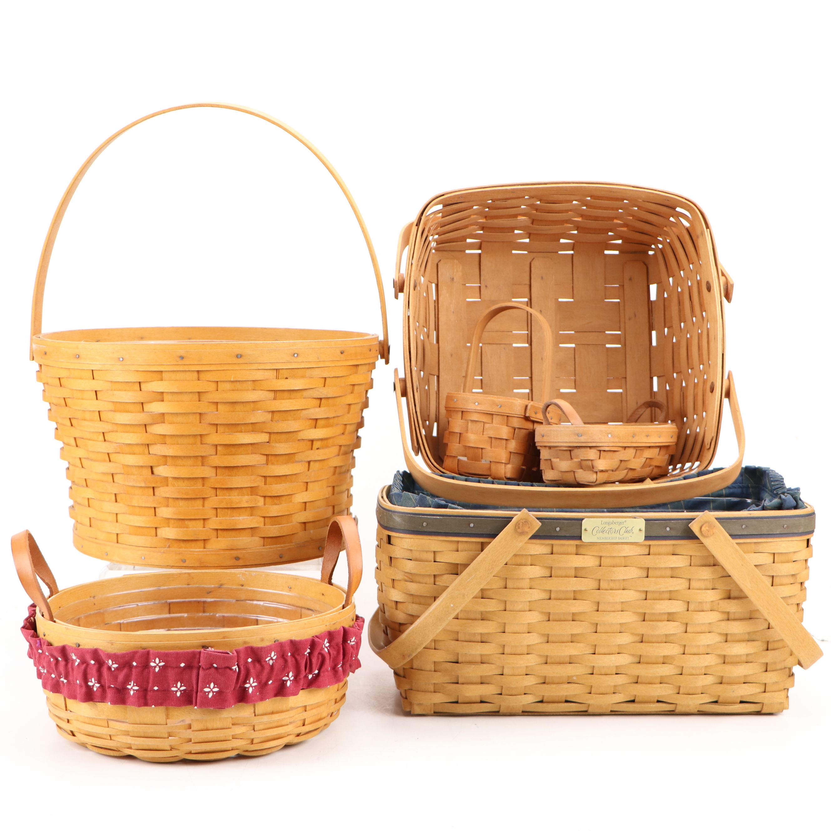 Longaberger Splint Wood Woven Baskets with Collectors Club Picnic Basket
