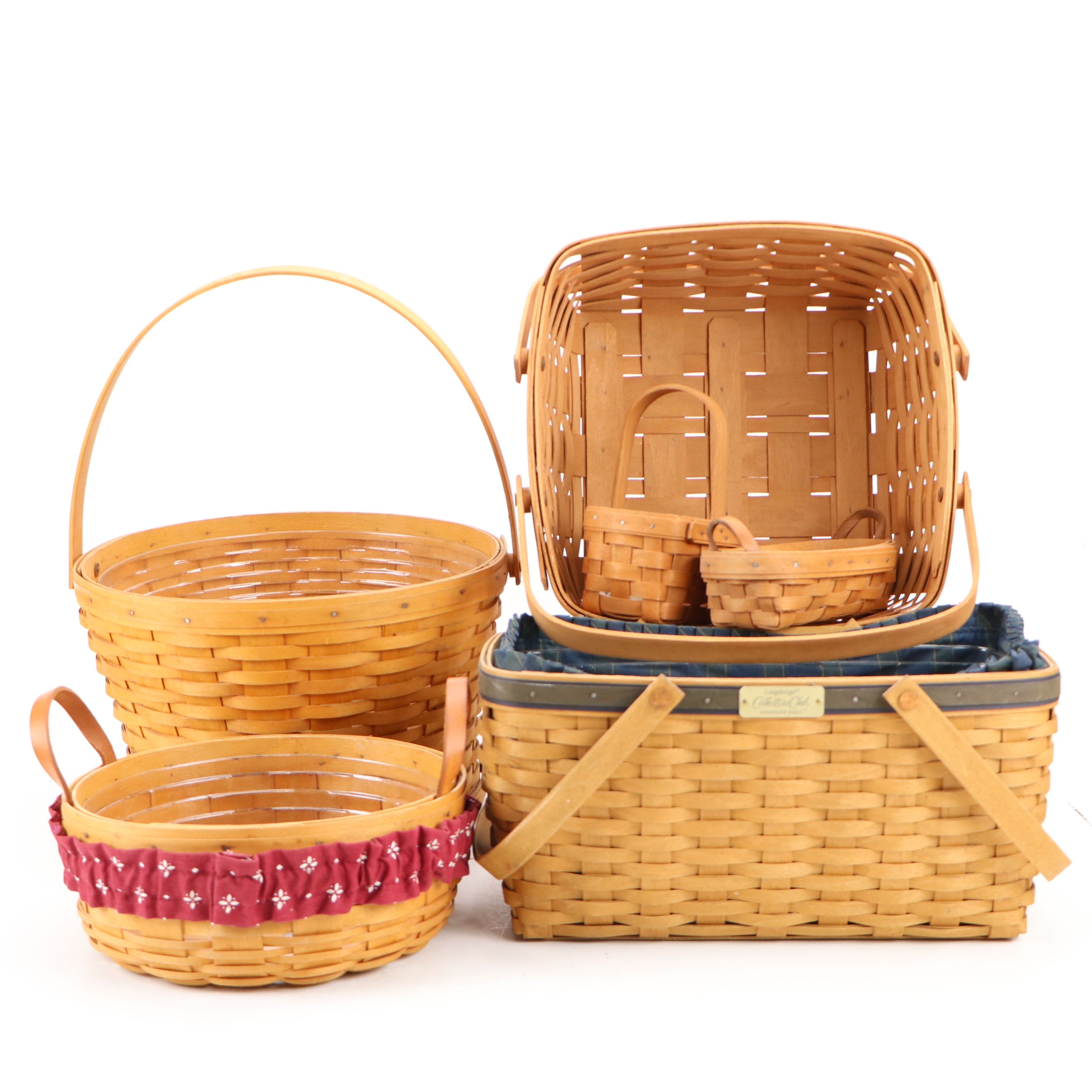 Longaberger Splint Wood Woven Baskets with Collectors Club Picnic Basket