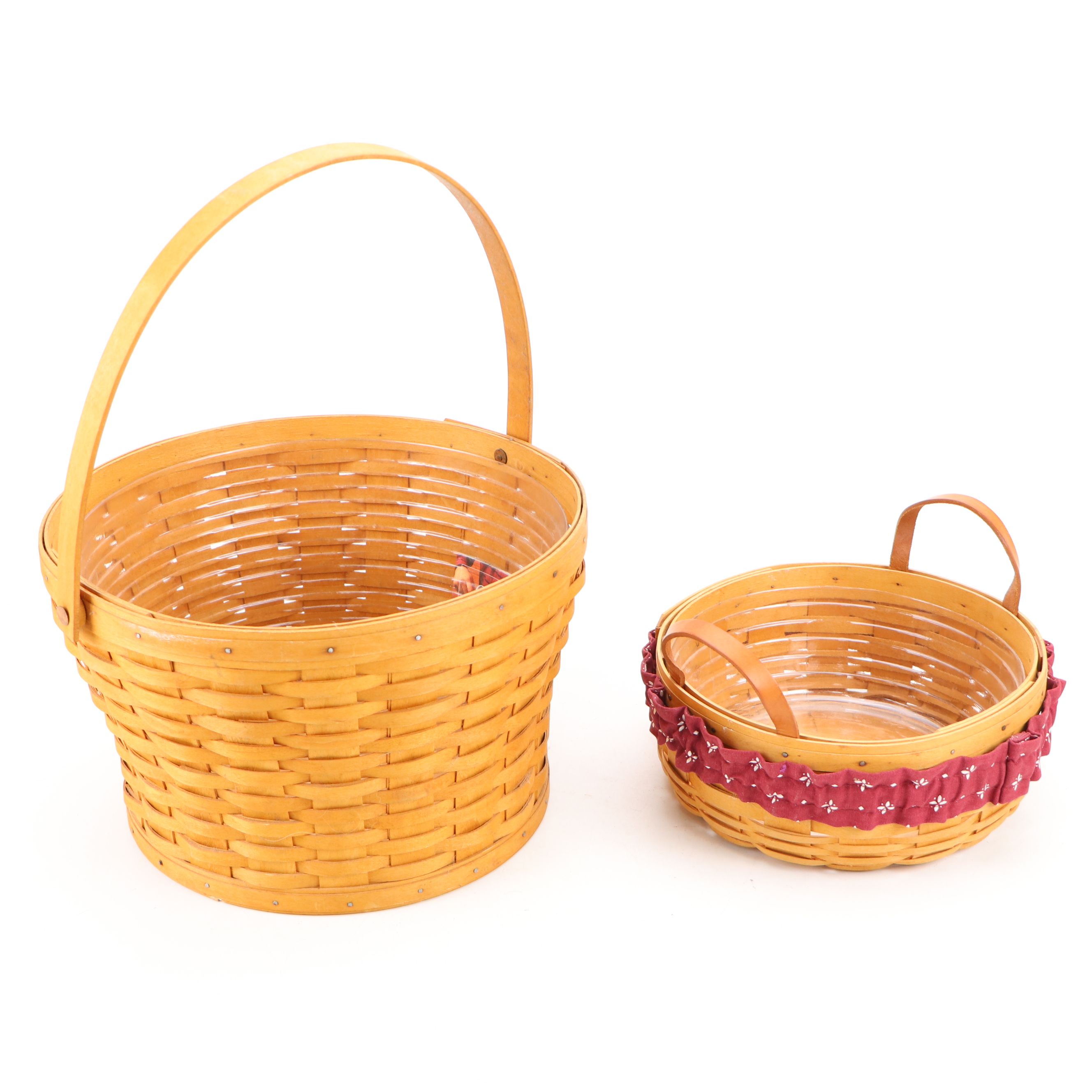 Longaberger Splint Wood Woven Baskets with Collectors Club Picnic Basket