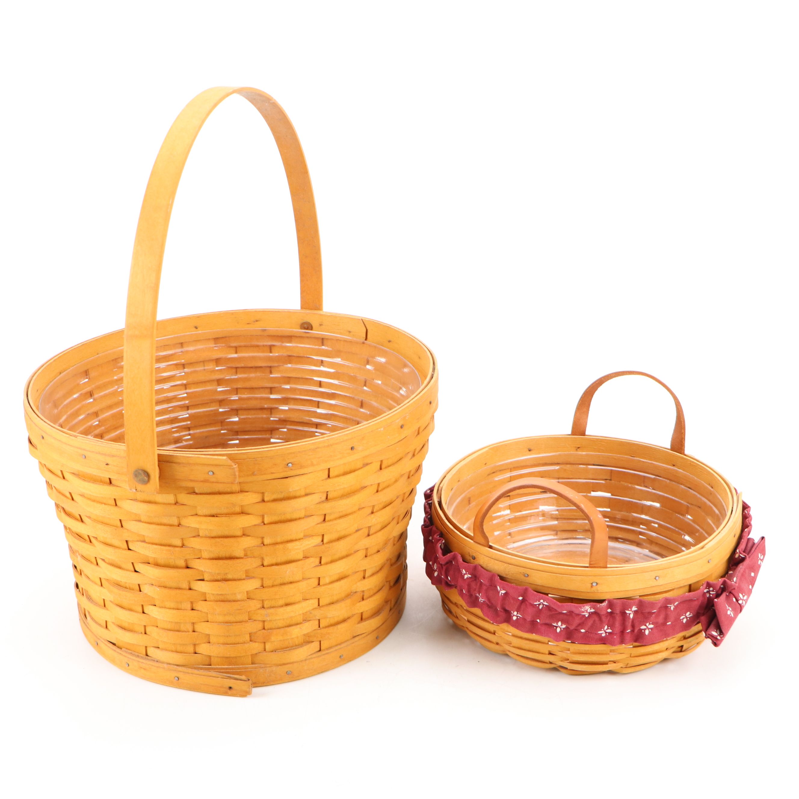 Longaberger Splint Wood Woven Baskets with Collectors Club Picnic Basket