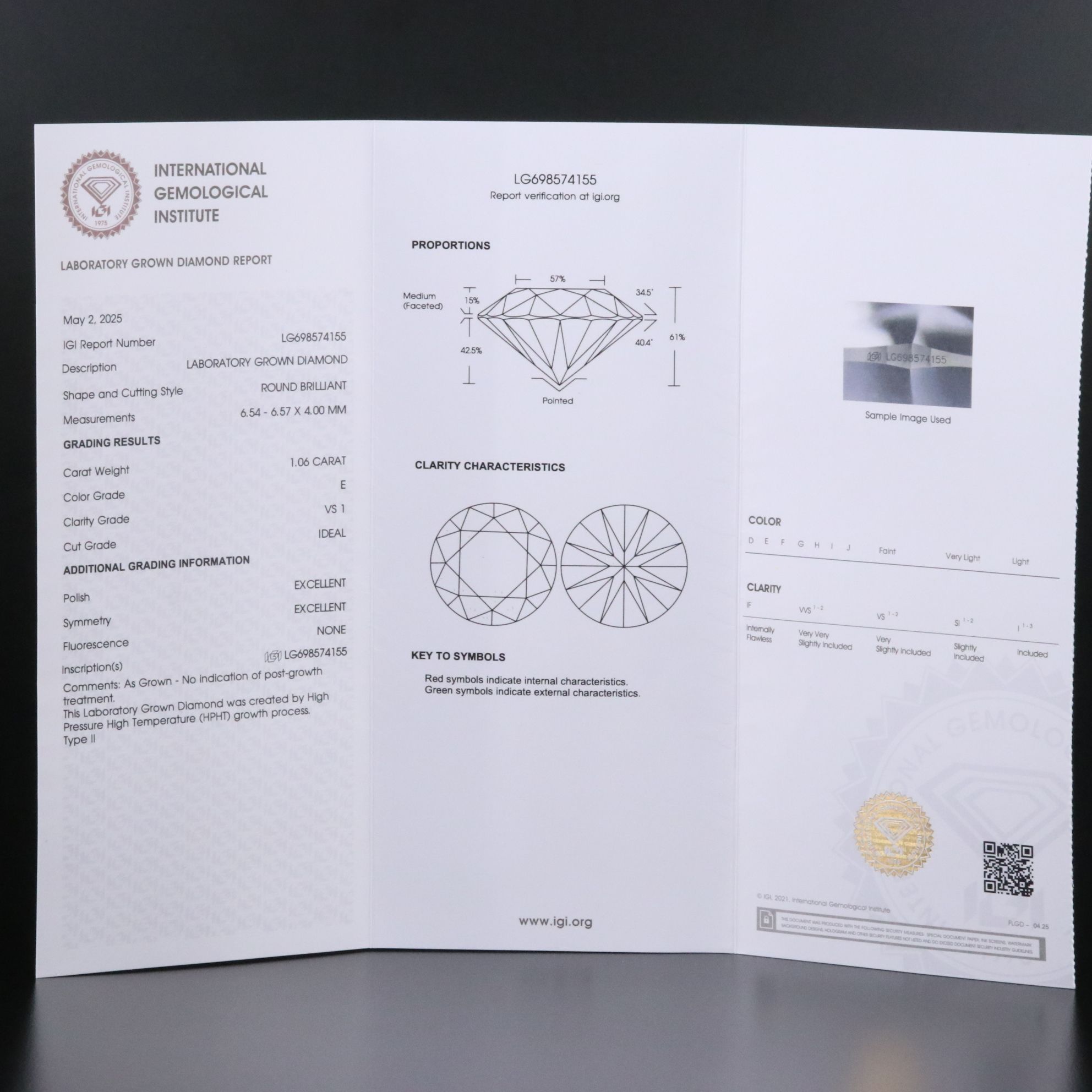 14K 1.06 CT Lab Grown Diamond Solitaire Pendant Necklace with IGI Report