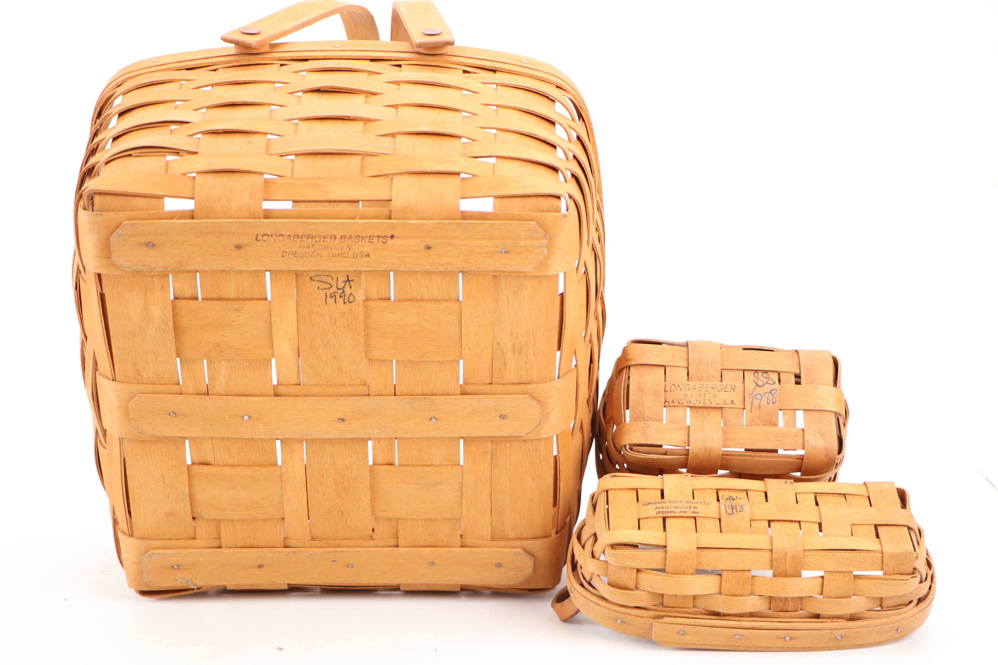 Longaberger Splint Wood Woven Baskets with Collectors Club Picnic Basket