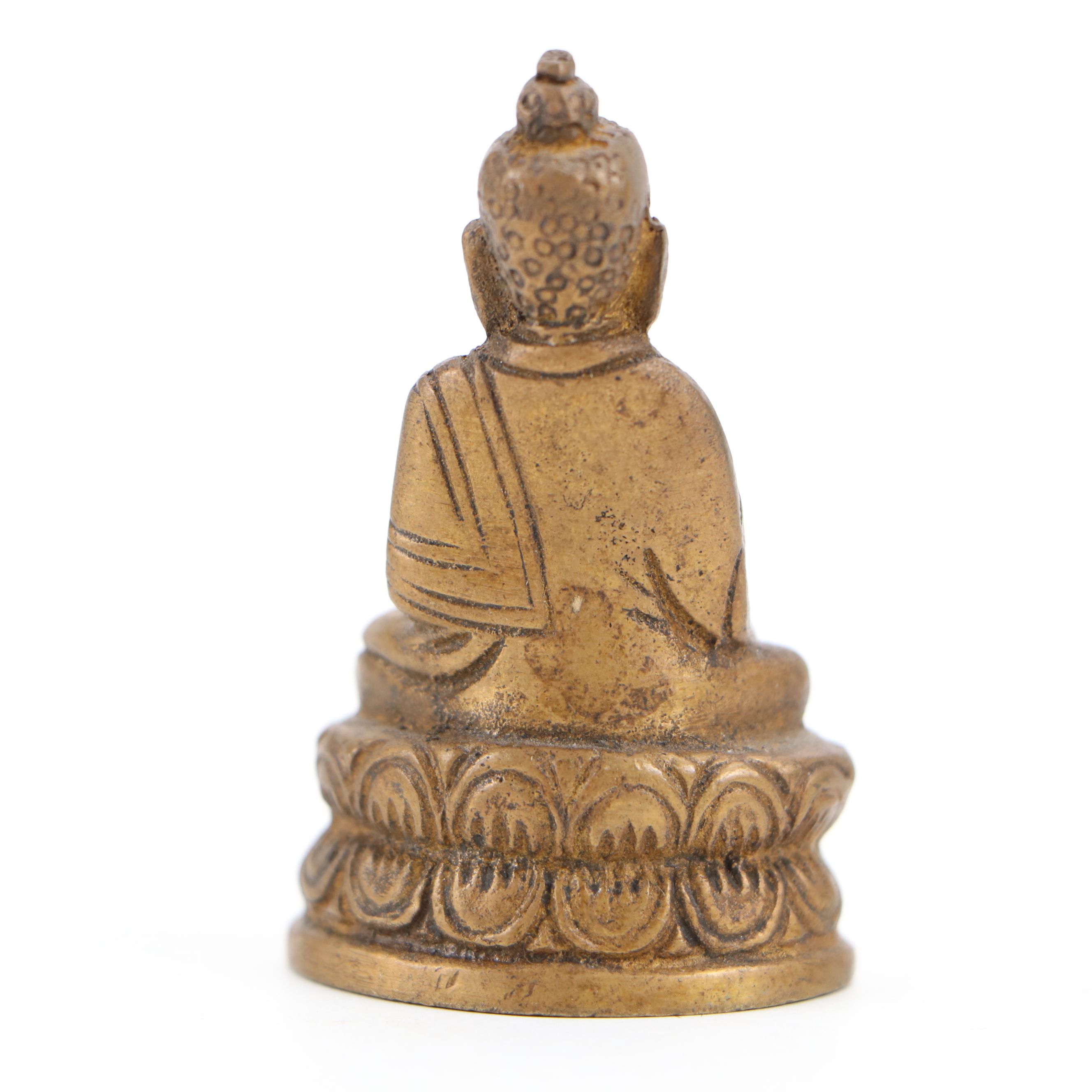 Southeast Asian Style Lotus Base and Other Seated Brass and Wood Buddhas