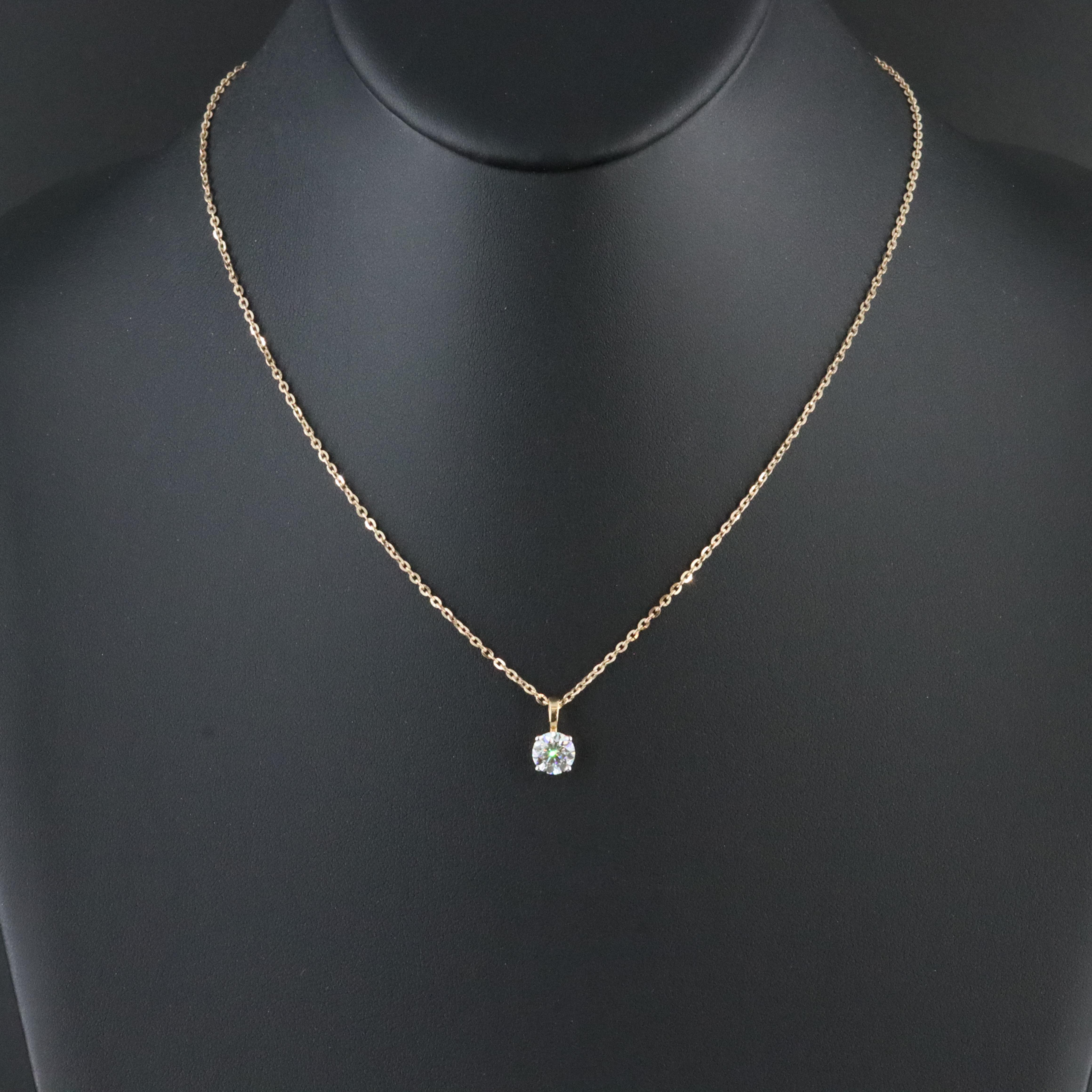 14K 1.09 CT Lab Grown Diamond Solitaire Pendant Necklace with IGI Report
