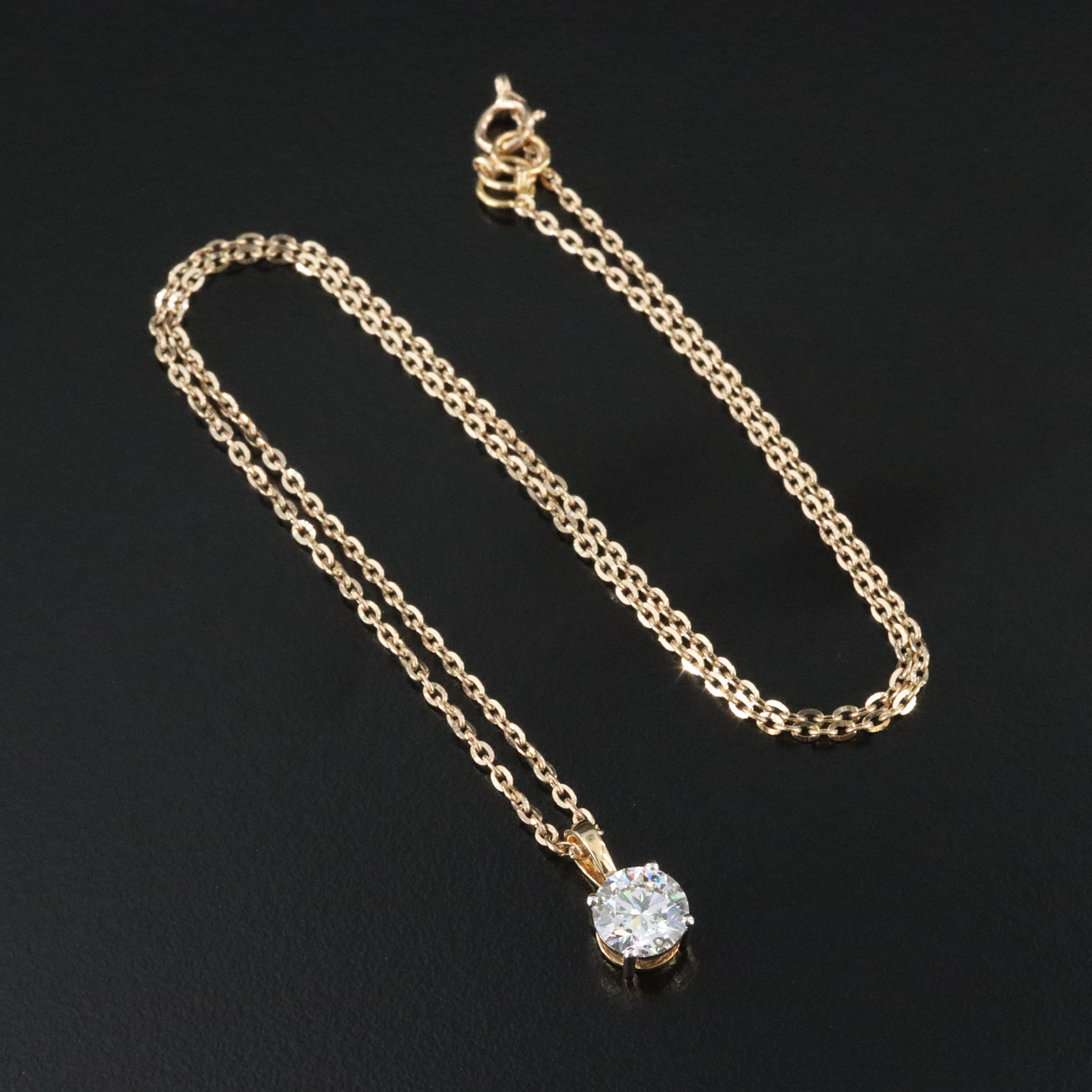 14K 1.09 CT Lab Grown Diamond Solitaire Pendant Necklace with IGI Report