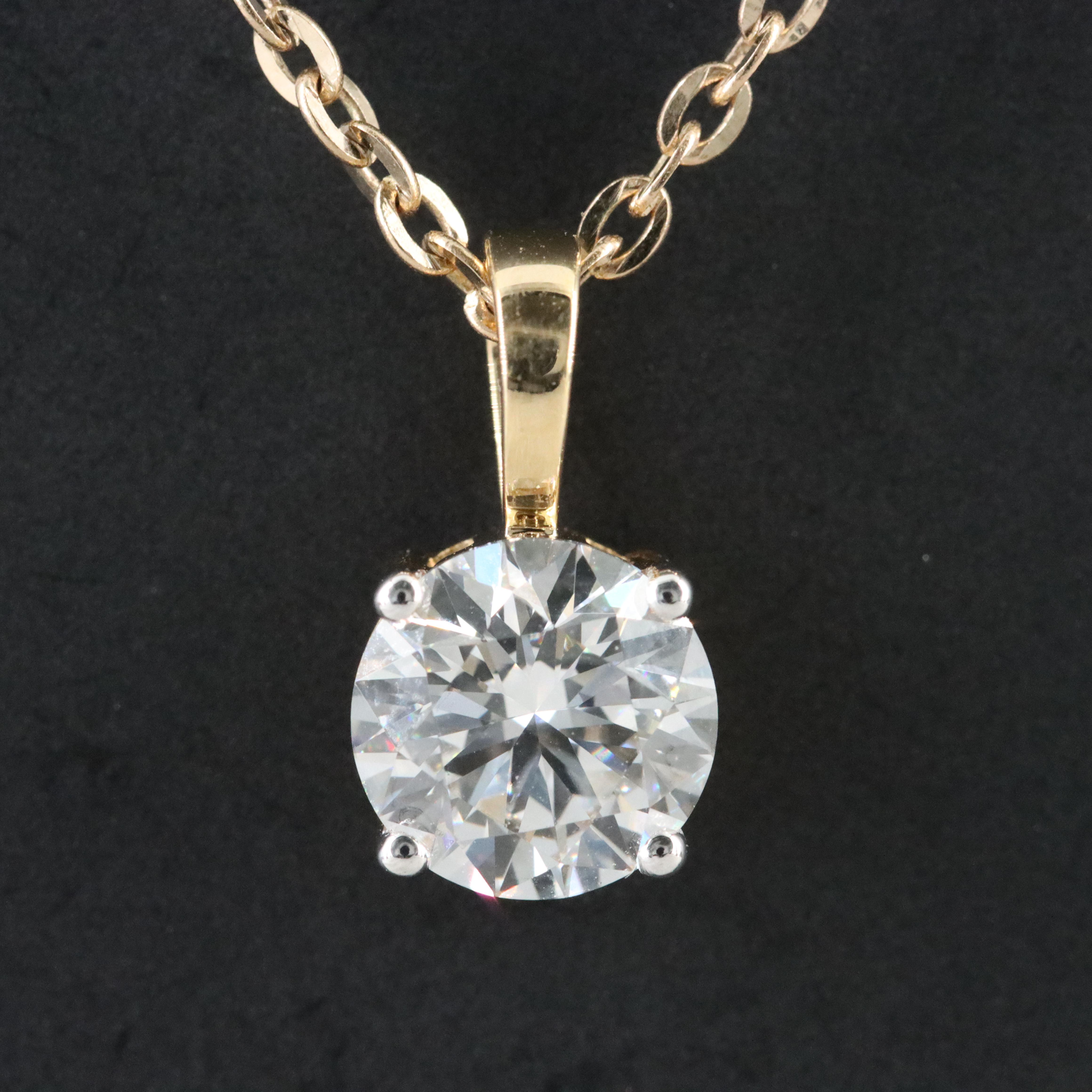 14K 1.09 CT Lab Grown Diamond Solitaire Pendant Necklace with IGI Report