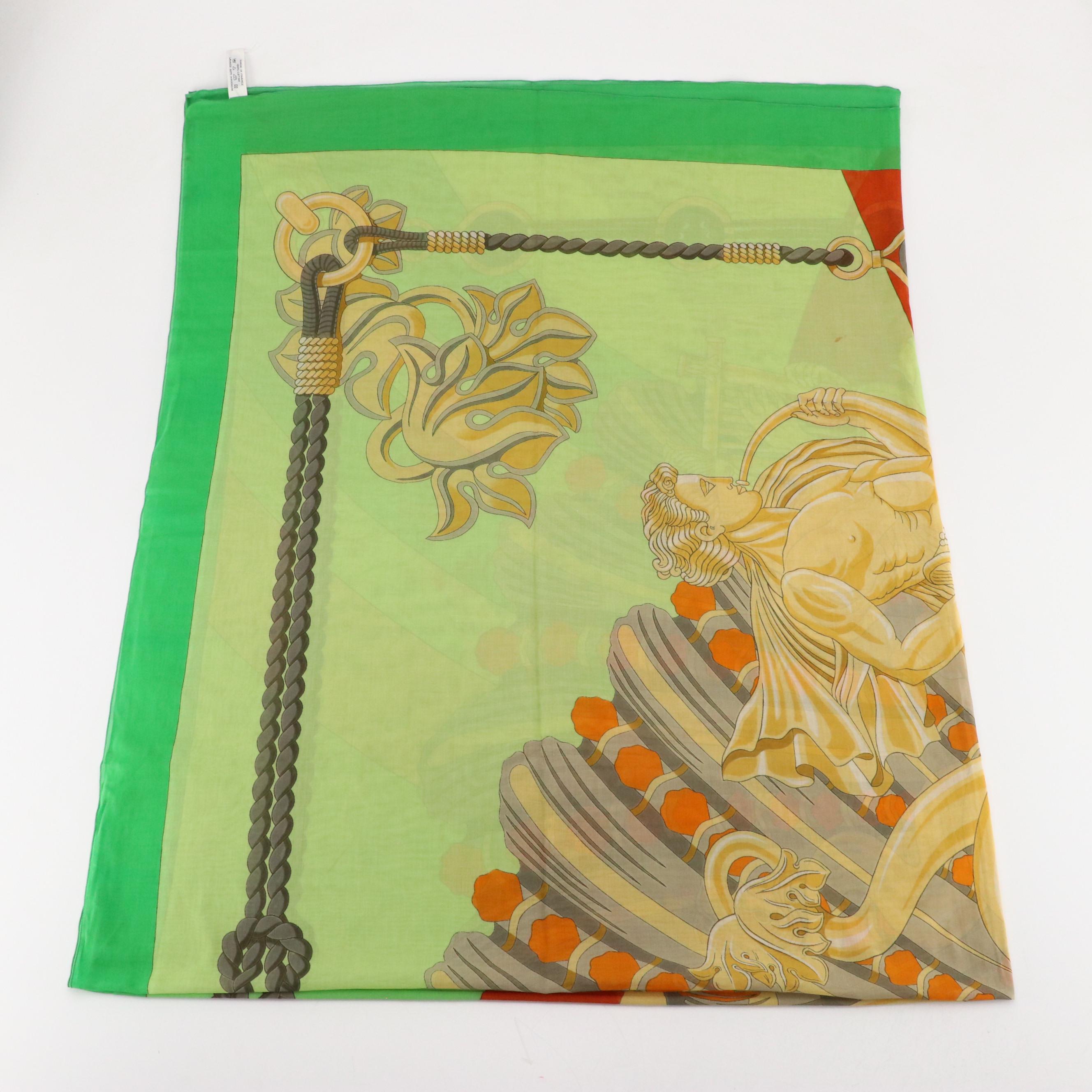 Hermès Grecian Print Cotton Pareo Designed by Julie Abadie with Box