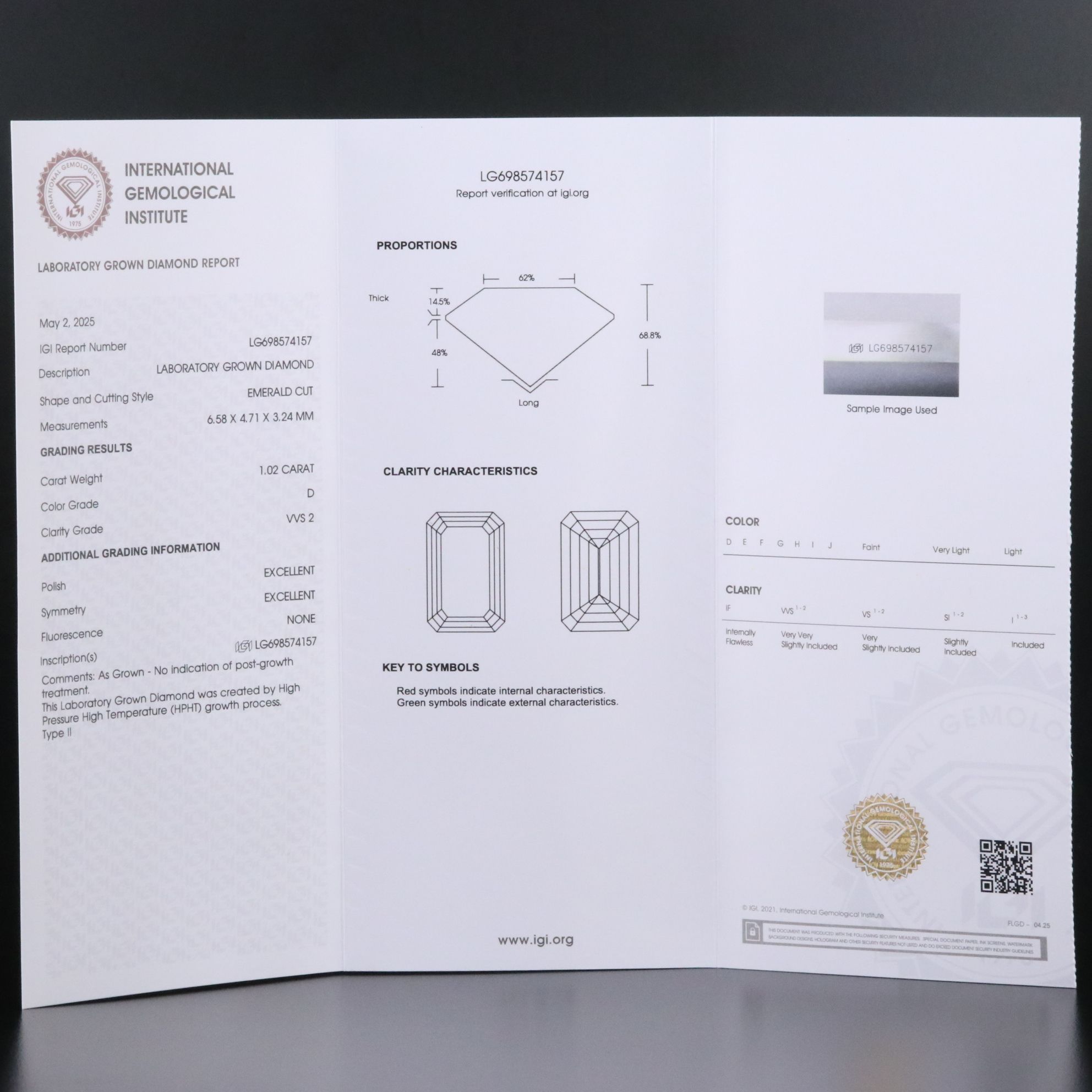 14K 1.02 CT Lab Grown Diamond Solitaire Pendant Necklace with IGI Report