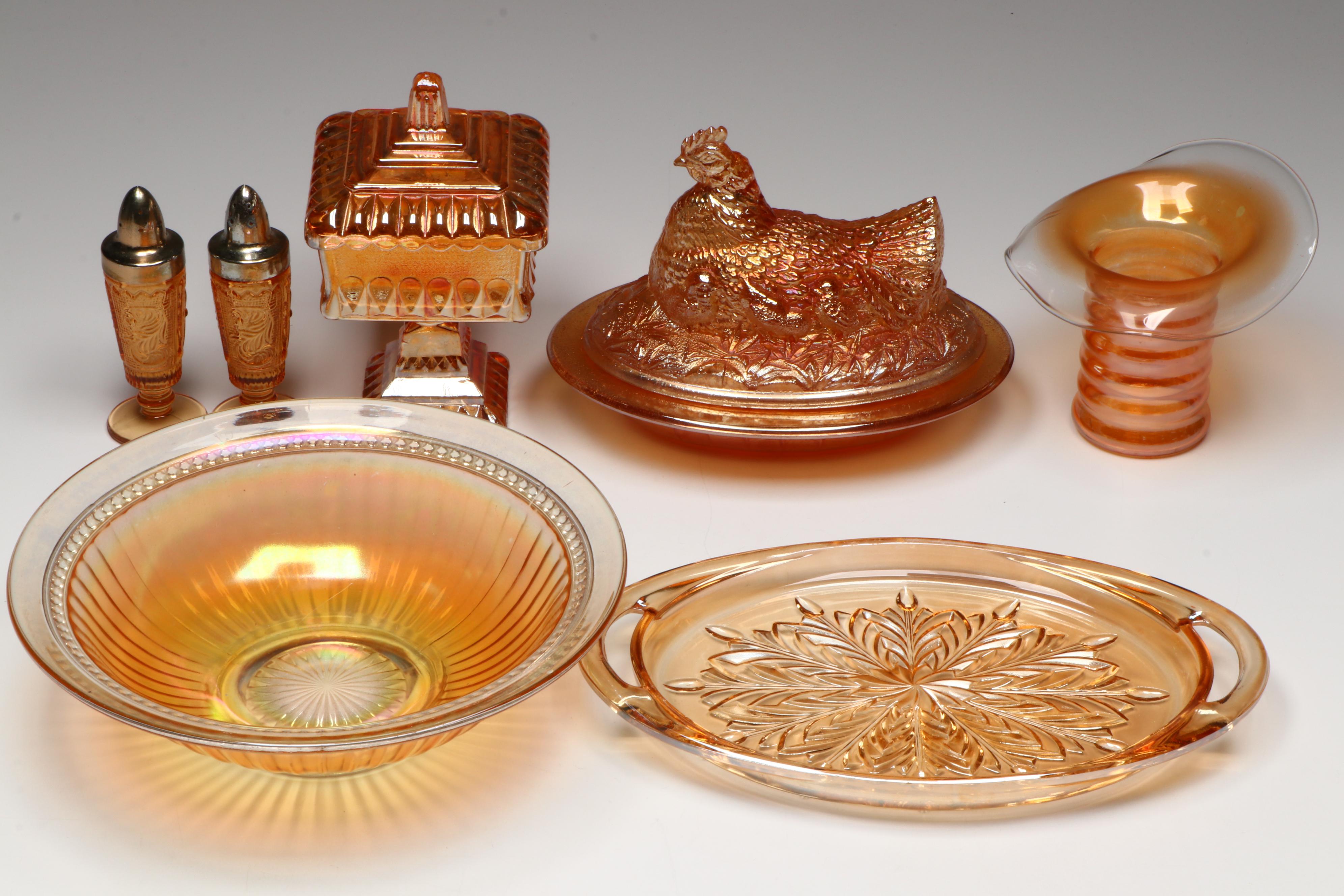 Westmoreland "Lil' Bo Peep" Children's Mugs with Other Marigold Carnival Glass