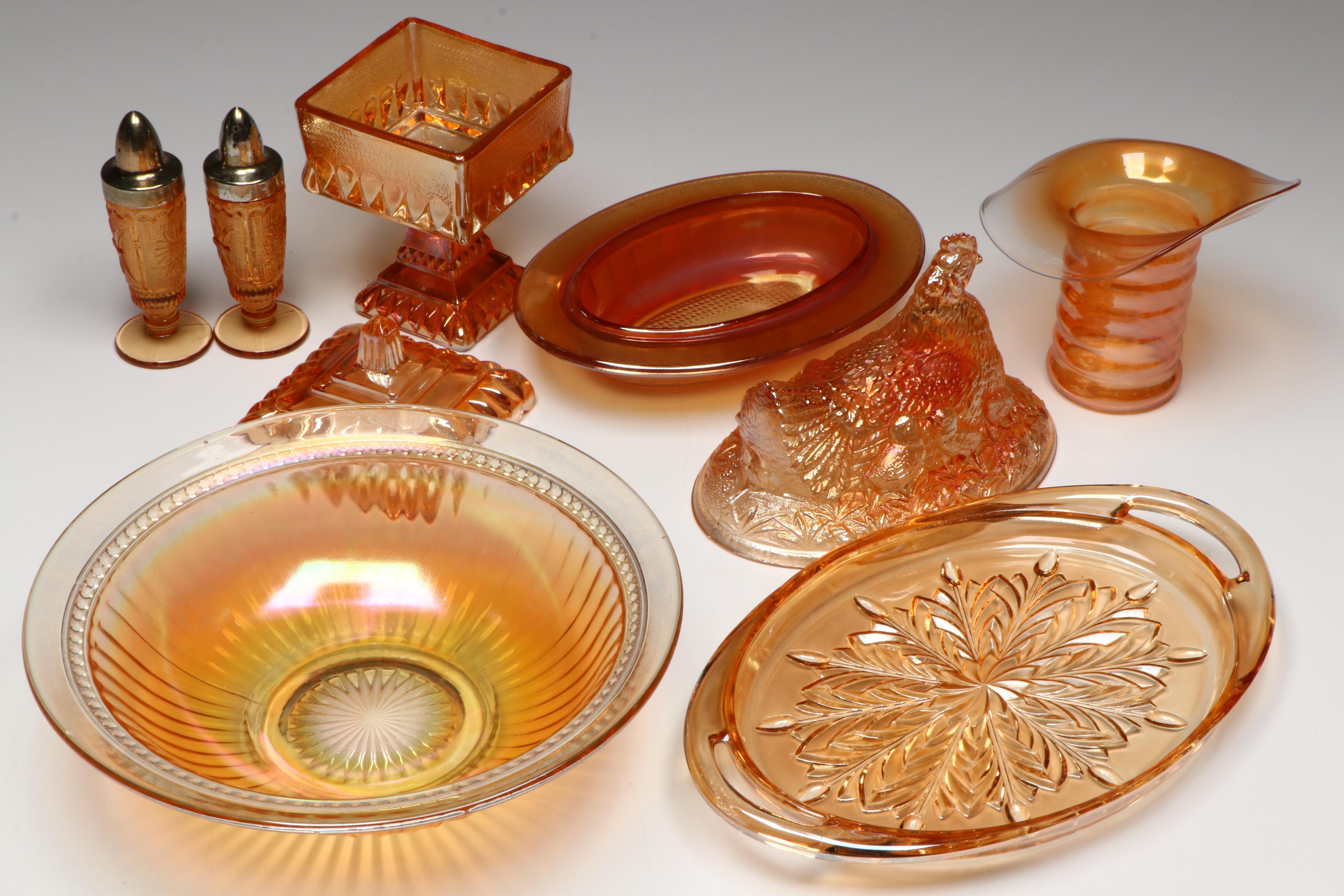 Westmoreland "Lil' Bo Peep" Children's Mugs with Other Marigold Carnival Glass