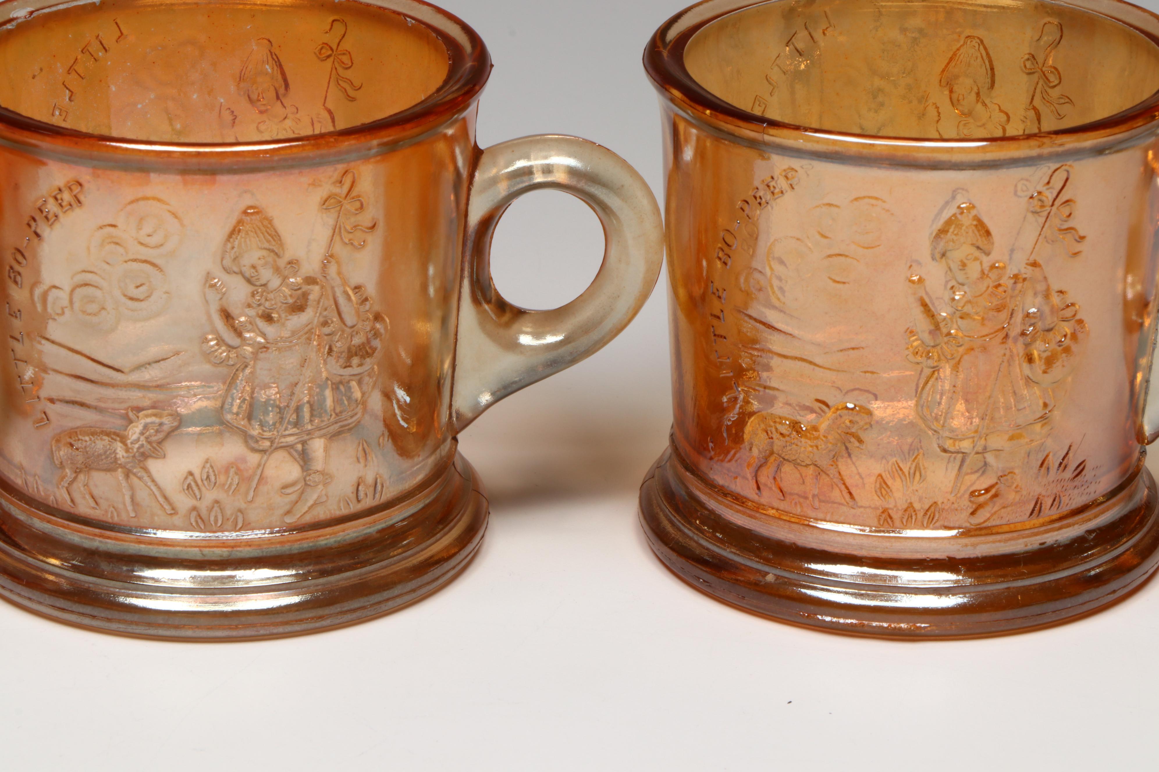 Westmoreland "Lil' Bo Peep" Children's Mugs with Other Marigold Carnival Glass