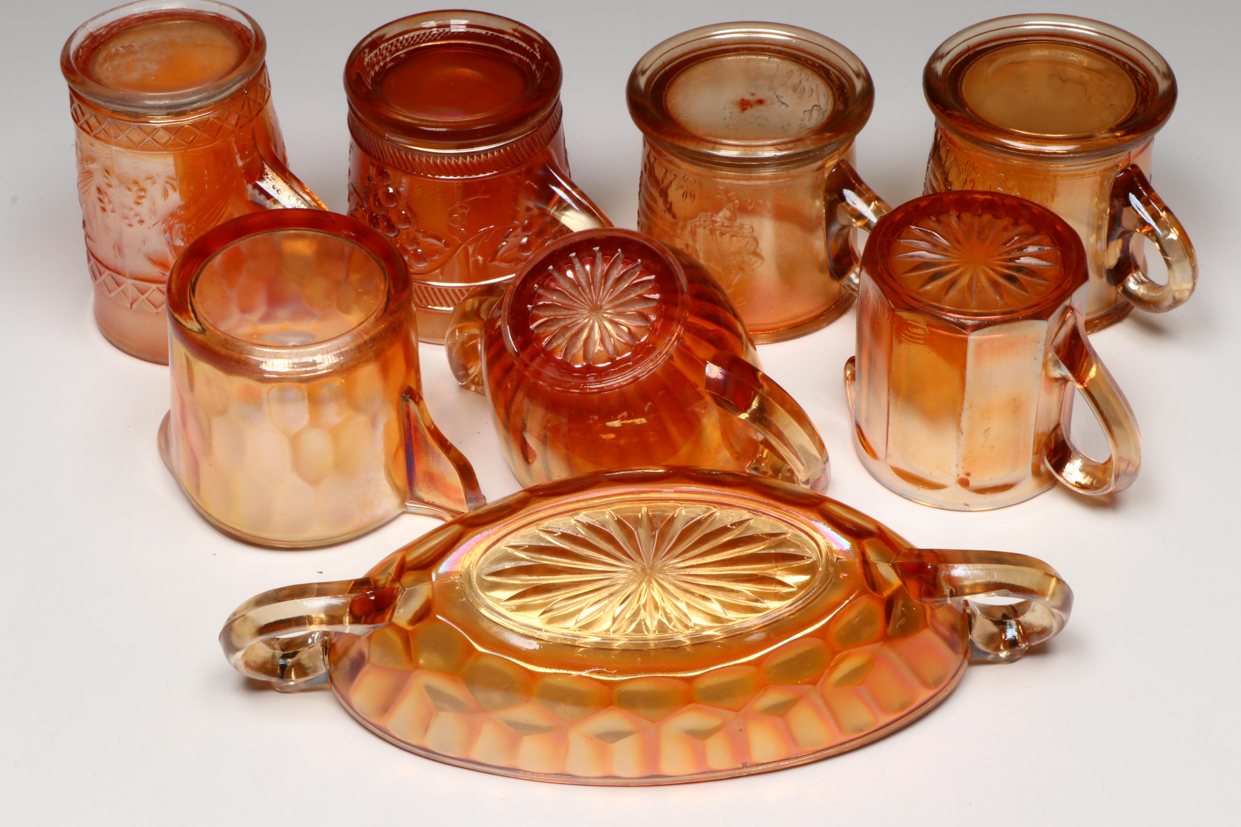 Westmoreland "Lil' Bo Peep" Children's Mugs with Other Marigold Carnival Glass