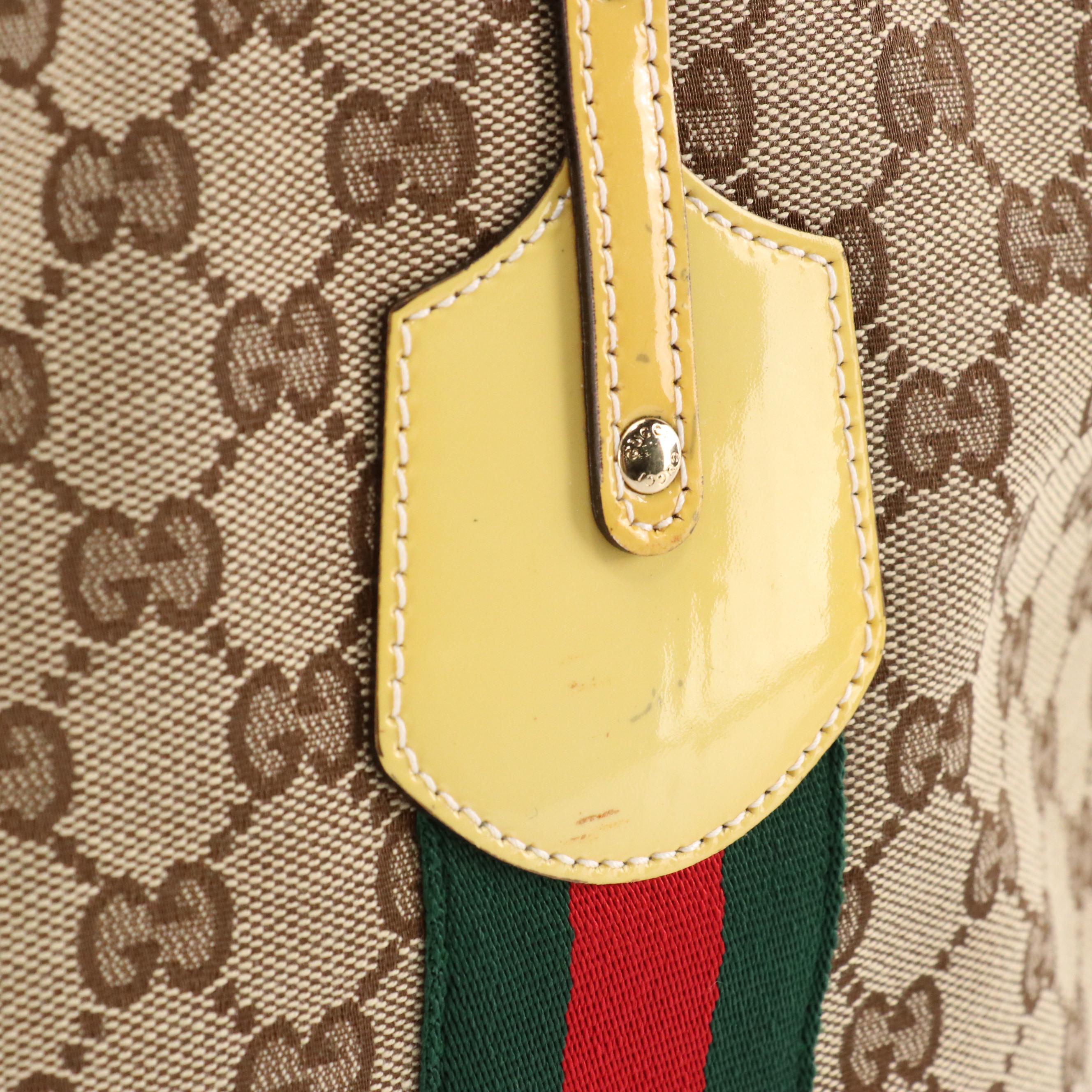 Gucci Jolie Web Tote Bag in GG Canvas and Yellow Patent Leather