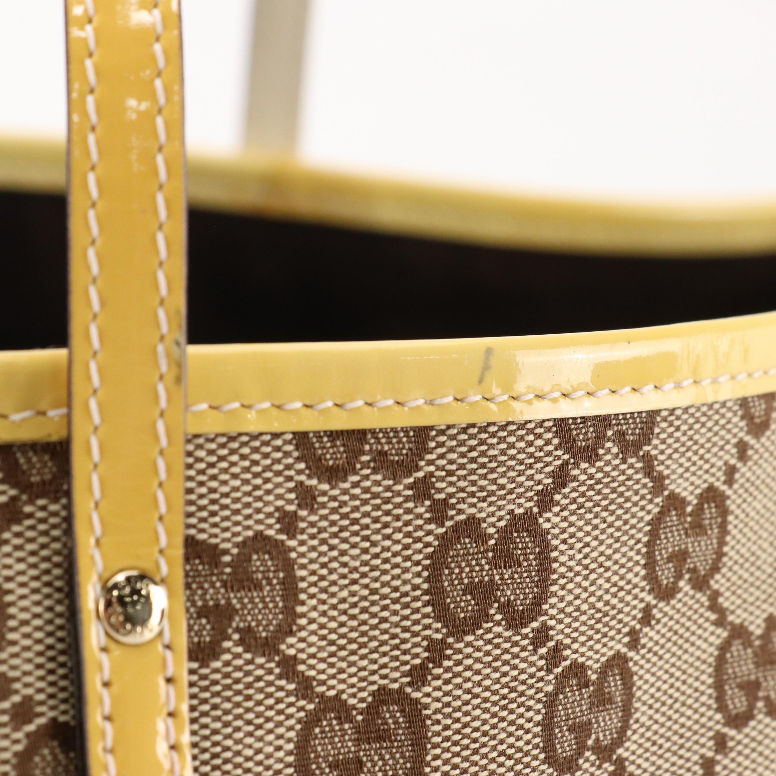 Gucci Jolie Web Tote Bag in GG Canvas and Yellow Patent Leather
