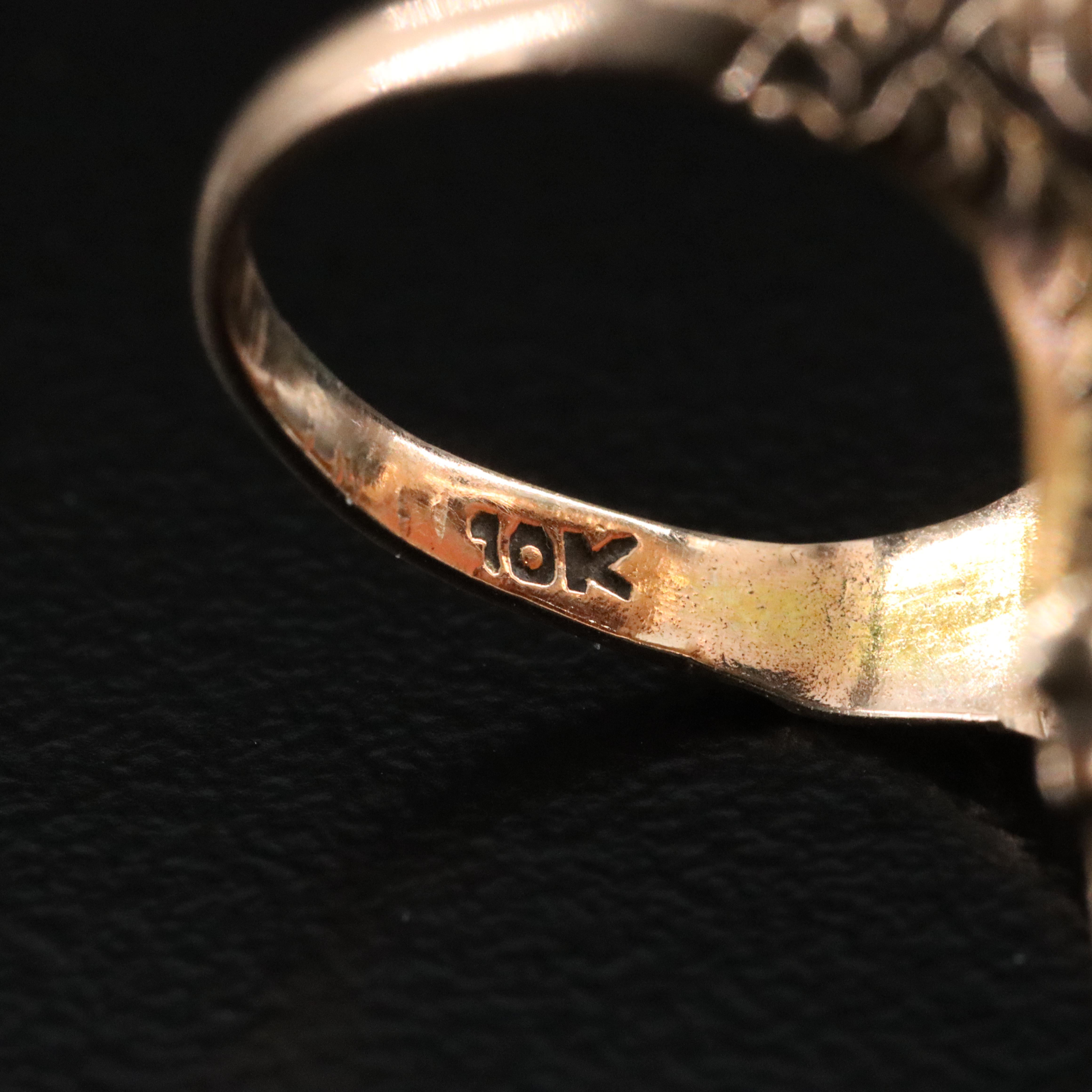 Antique 10K Coral and Diamond Carved Cameo Ring