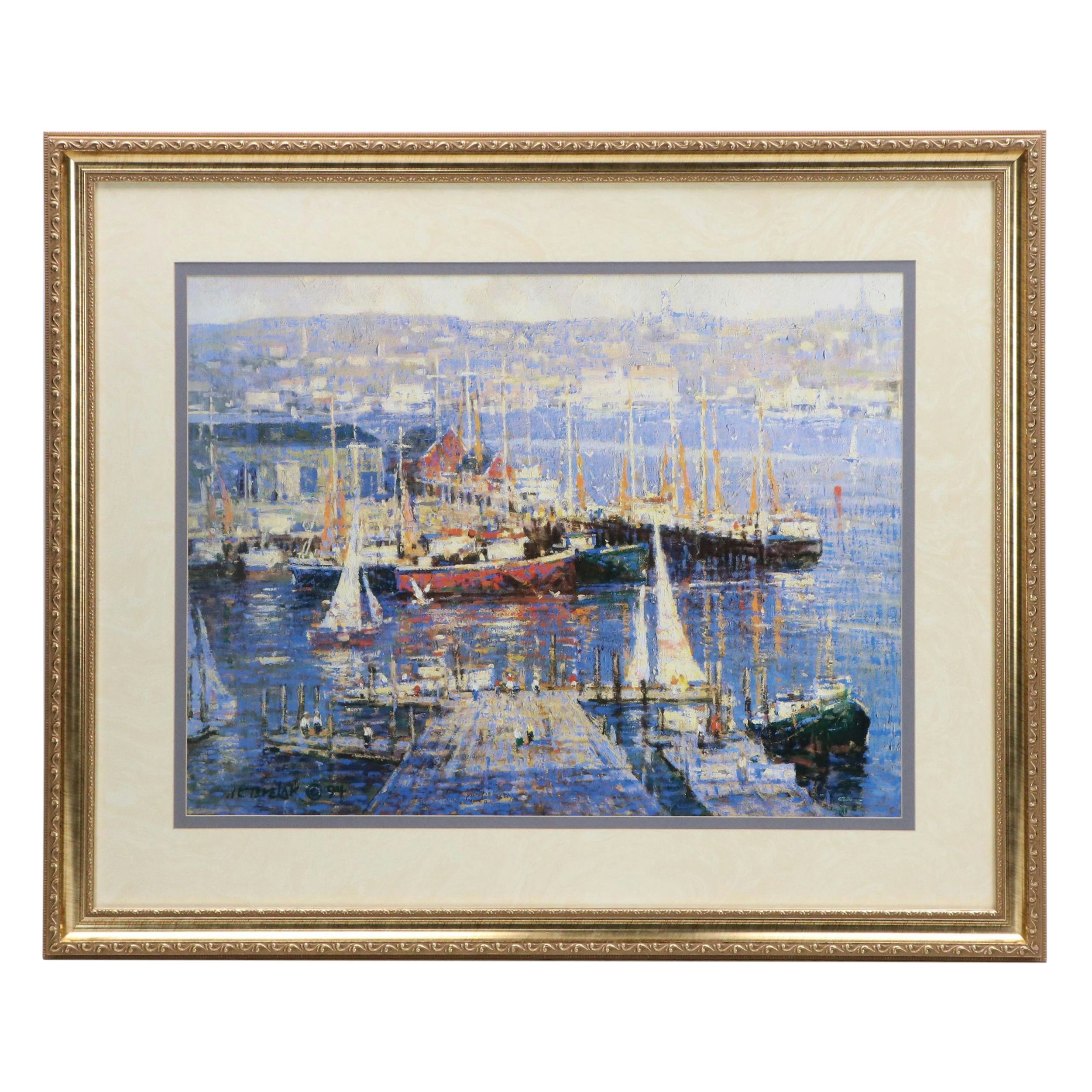 After John Terelak Offset Lithograph "Village Harbor," 1994
