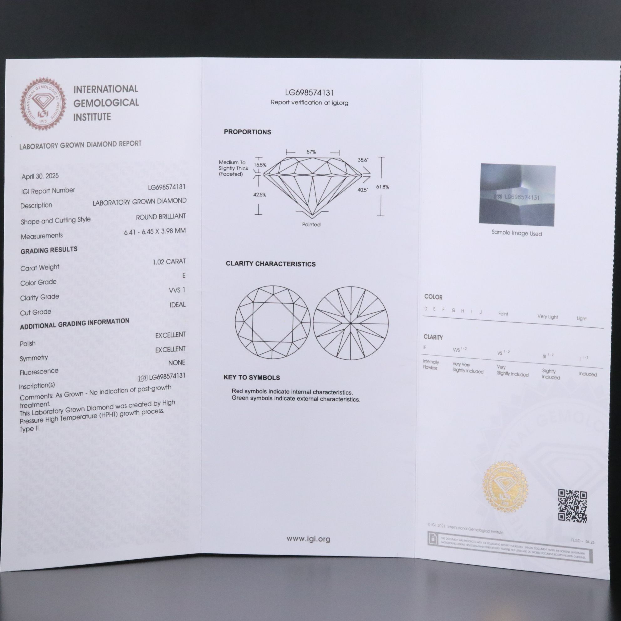 14K 1.02 CT Lab Grown Diamond Solitaire Pendant Necklace with IGI Report