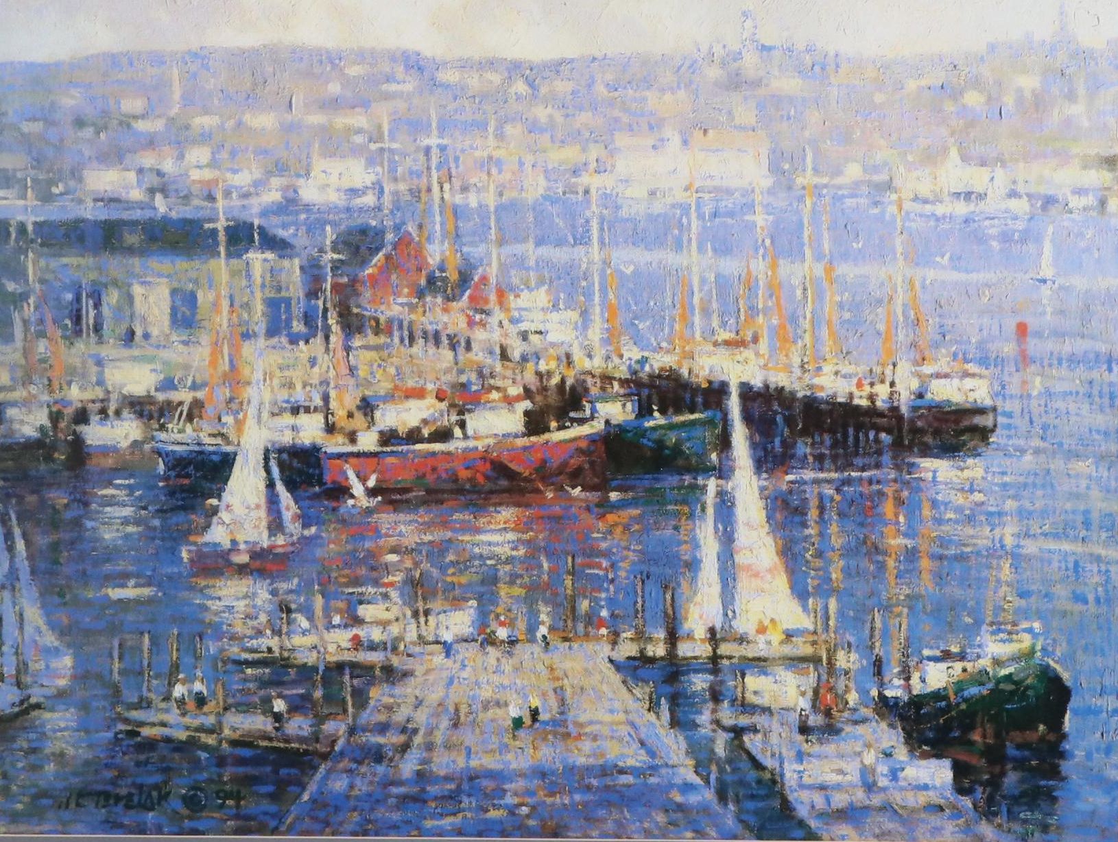 After John Terelak Offset Lithograph "Village Harbor," 1994