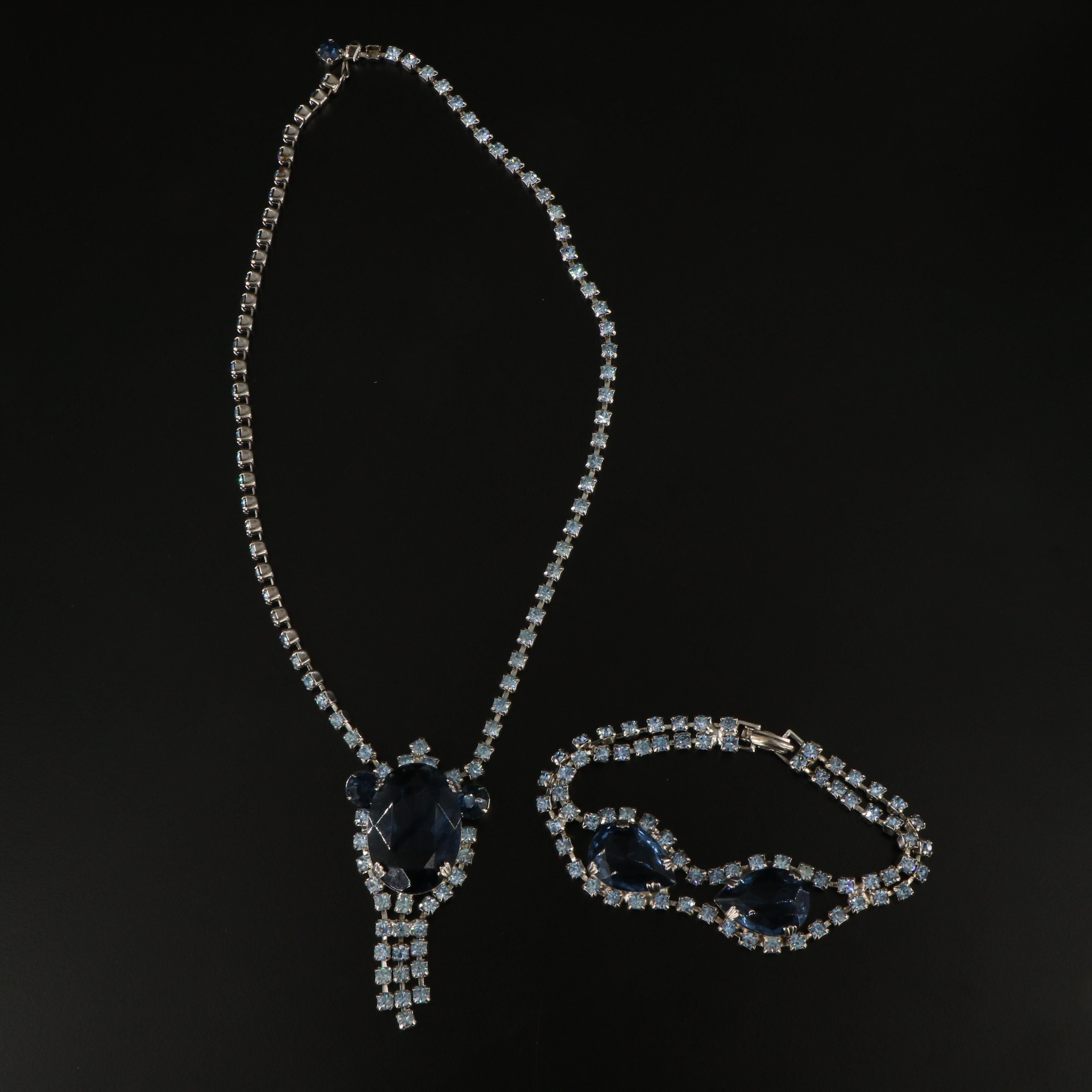 Vintage Blue Rhinestone Necklace and Bracelet