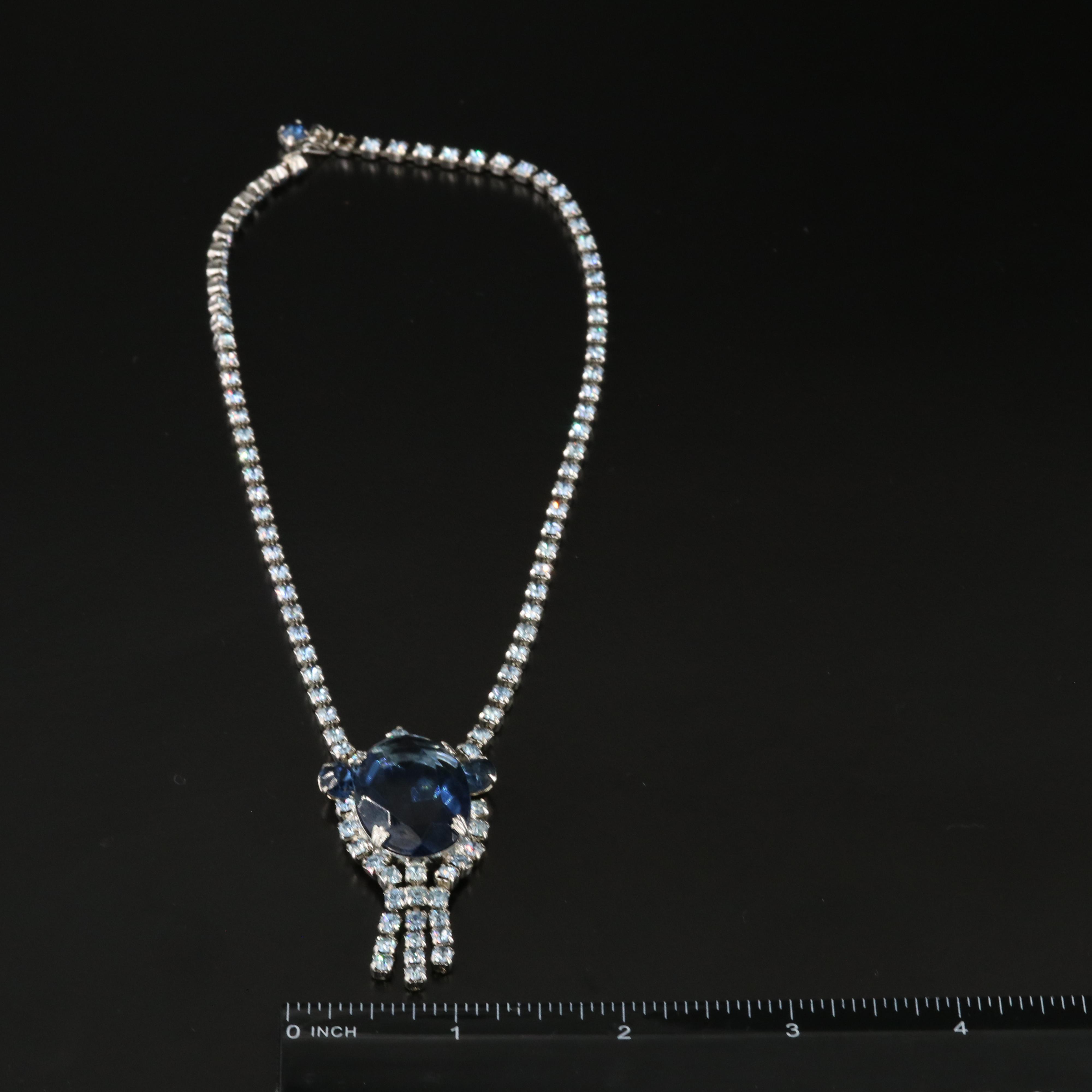 Vintage Blue Rhinestone Necklace and Bracelet