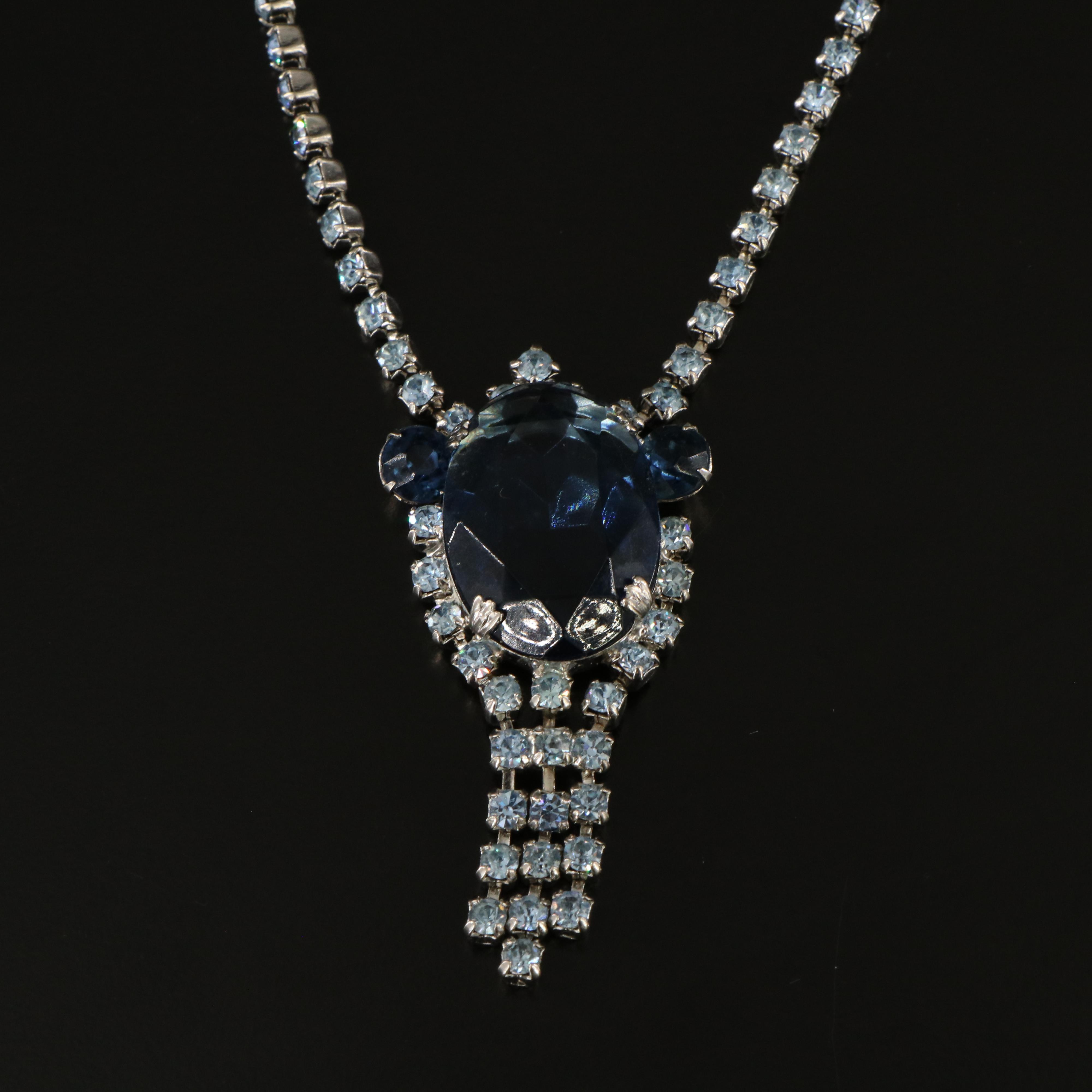 Vintage Blue Rhinestone Necklace and Bracelet