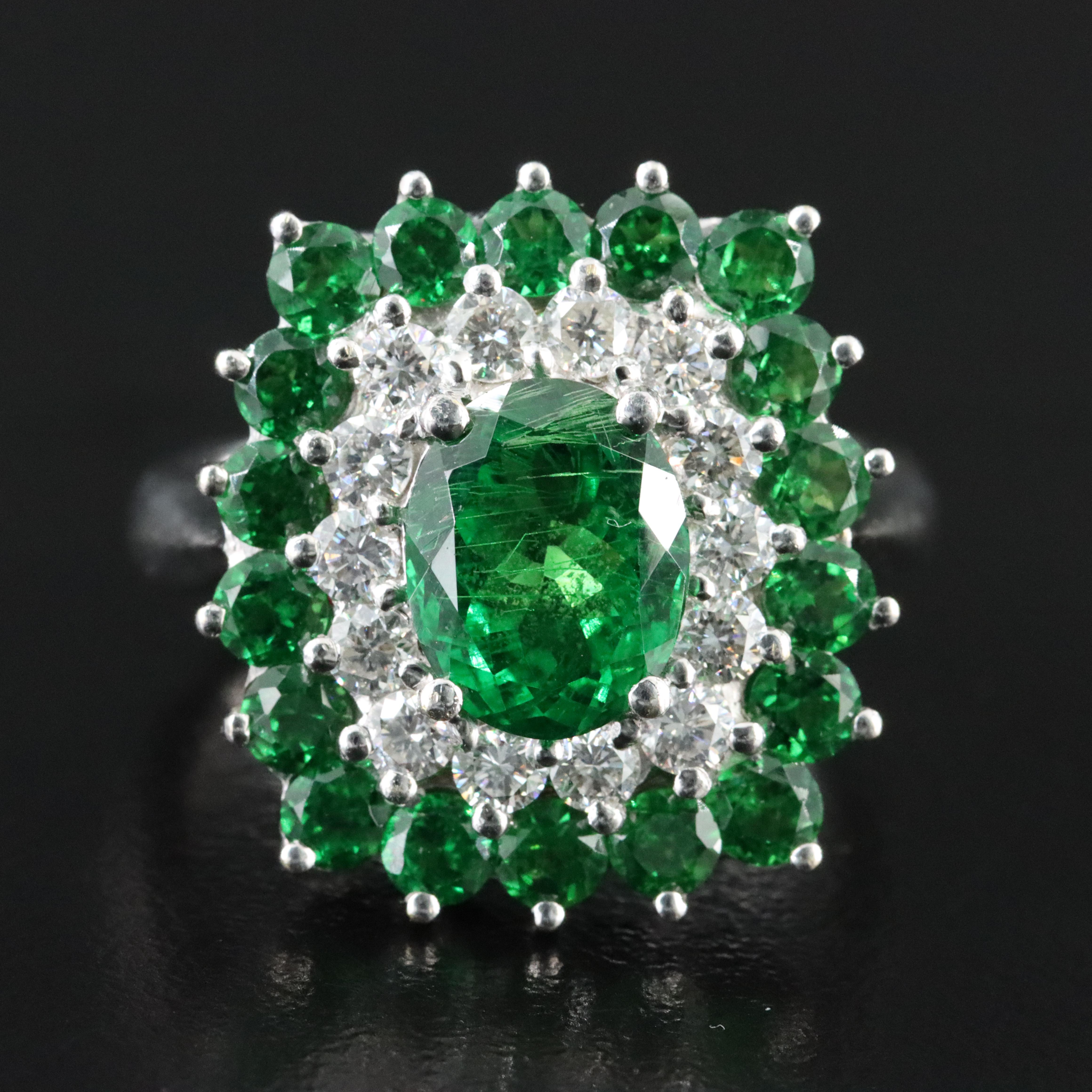 18K 2.71 CT Tsavorite, Diamond and Tsavorite Ring