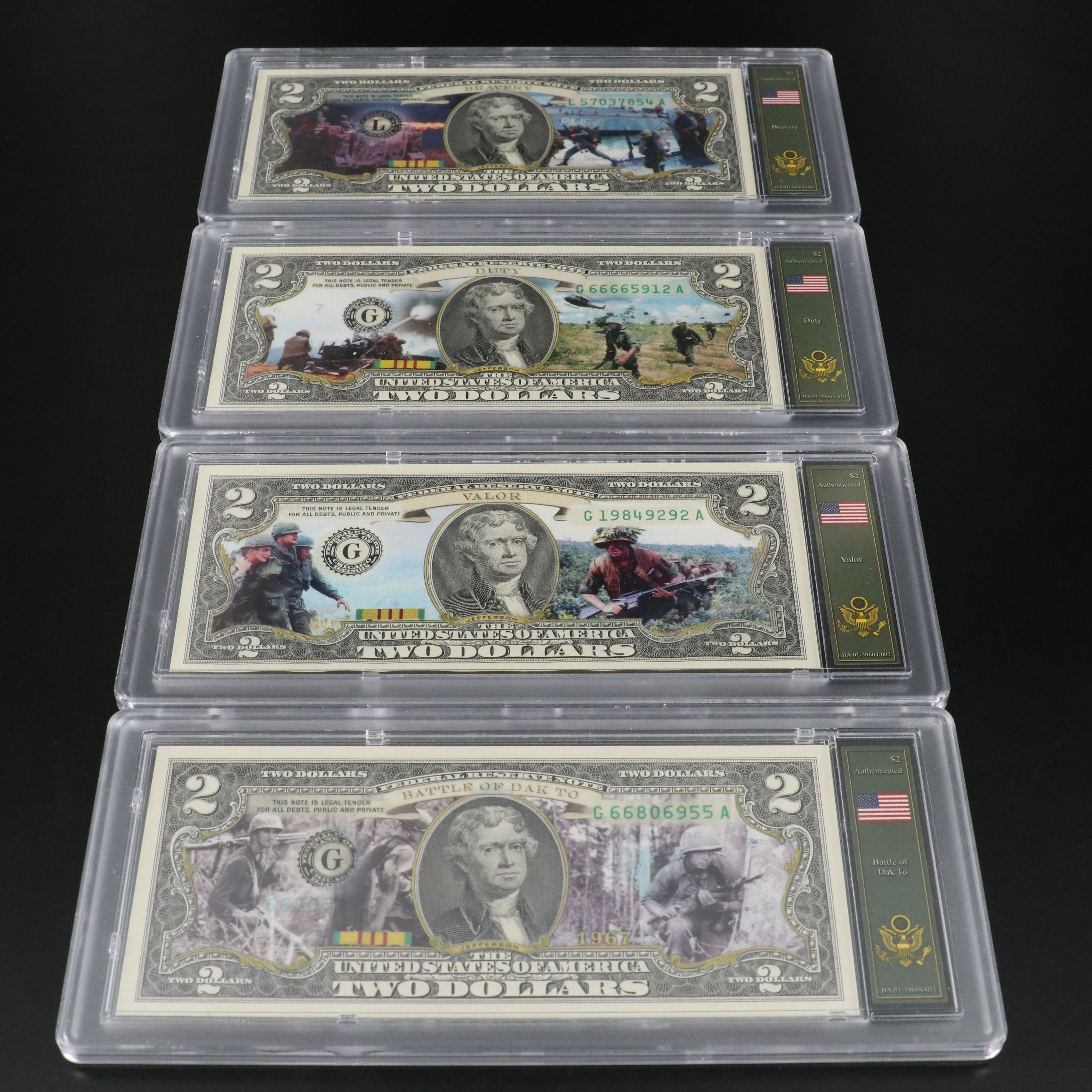 Nineteen Viet-Nam and Kennedy Two Dollar Bills by the Bradford Exchange