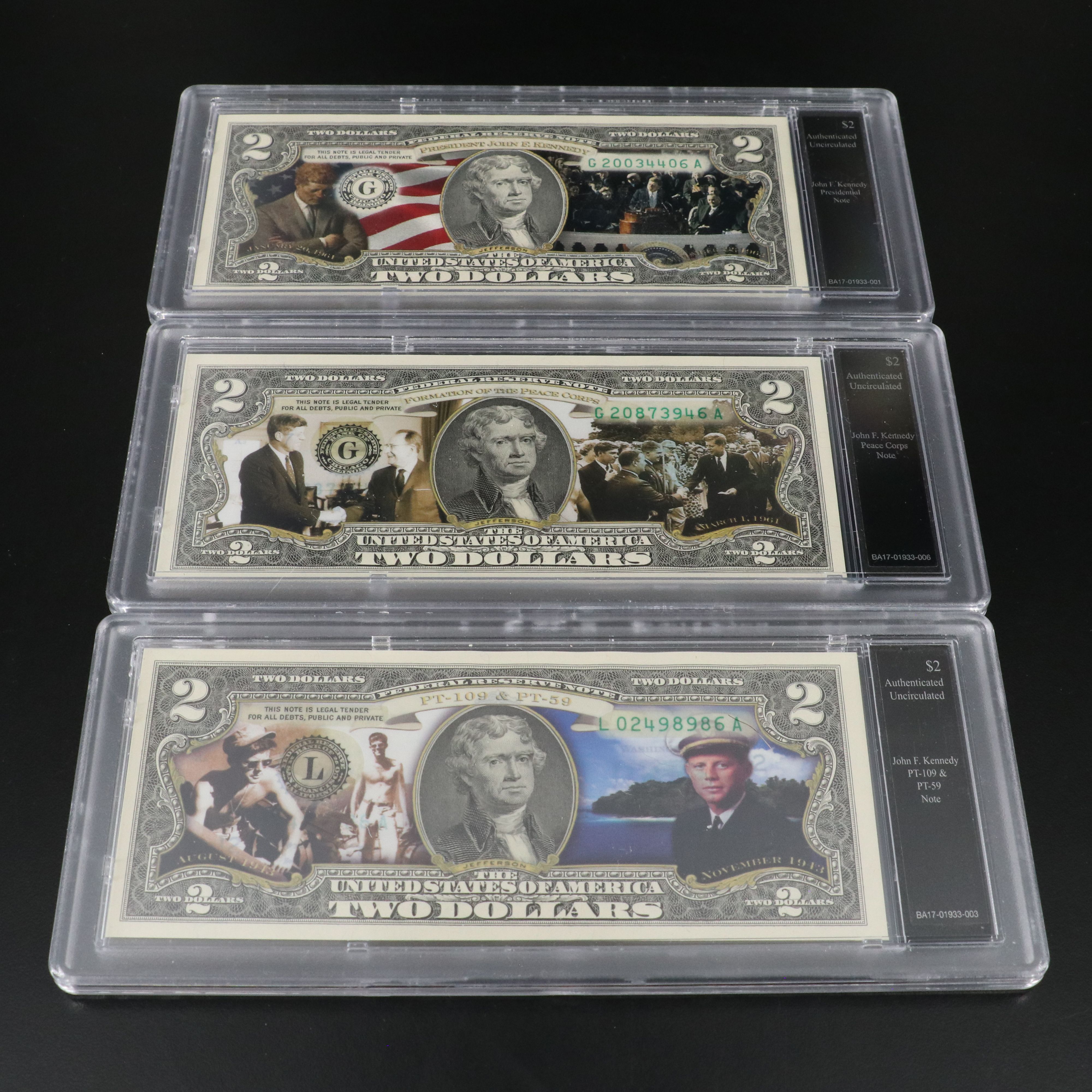 Nineteen Viet-Nam and Kennedy Two Dollar Bills by the Bradford Exchange