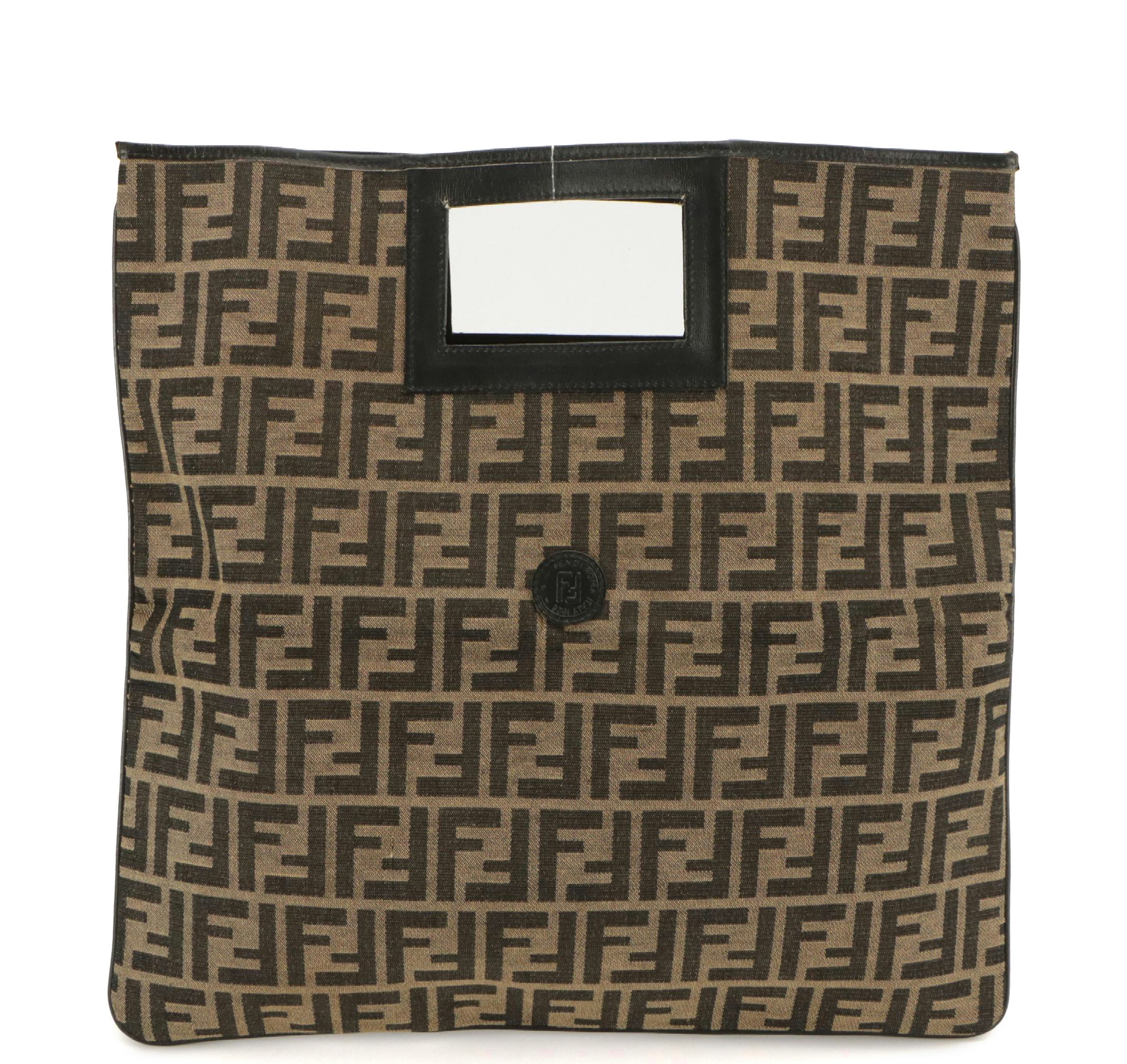 Fendi Vintage Flat Handlebar Bag in Zucca Nylon Canvas and Leather Trim