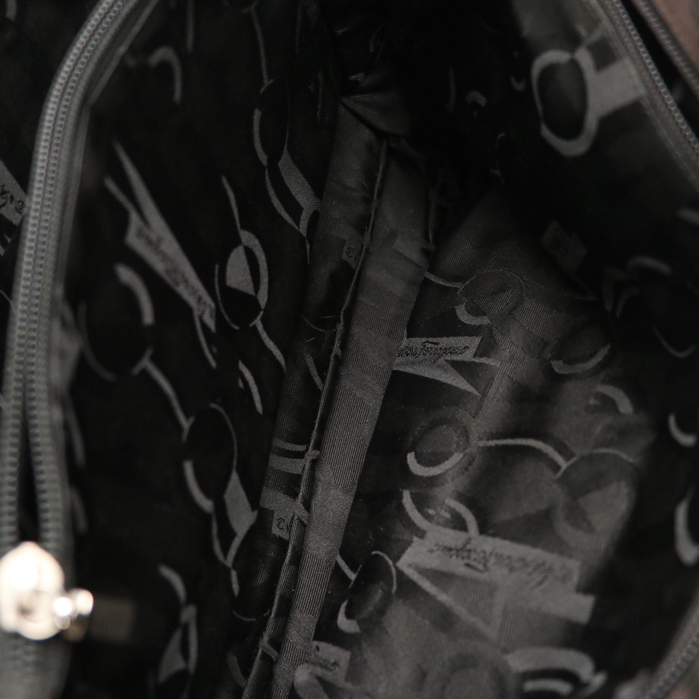 Salvatore Ferragamo Shoulder Bag in Brown Textile with Interwoven Link Straps