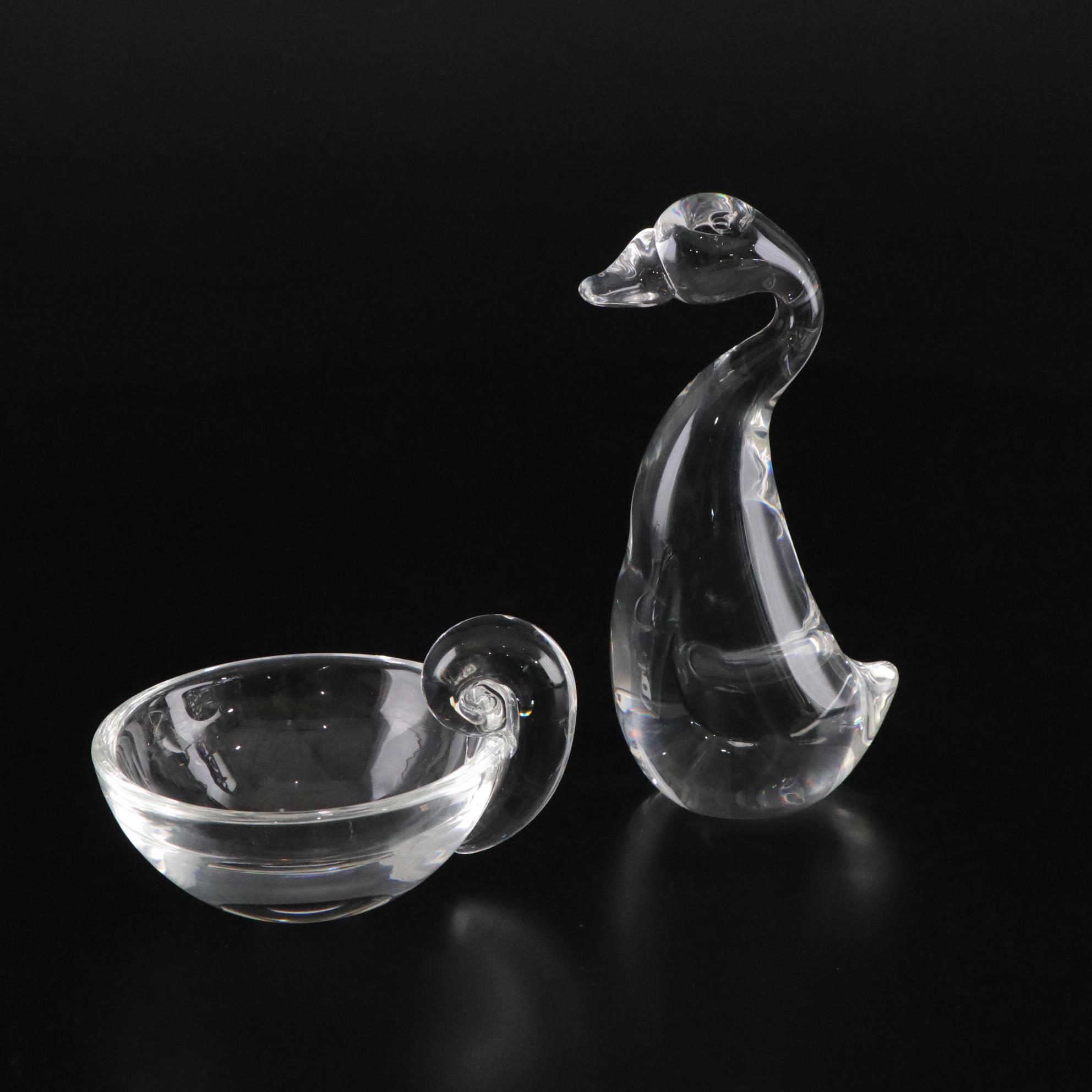 Steuben Crystal  Duck Figurine and Bowl