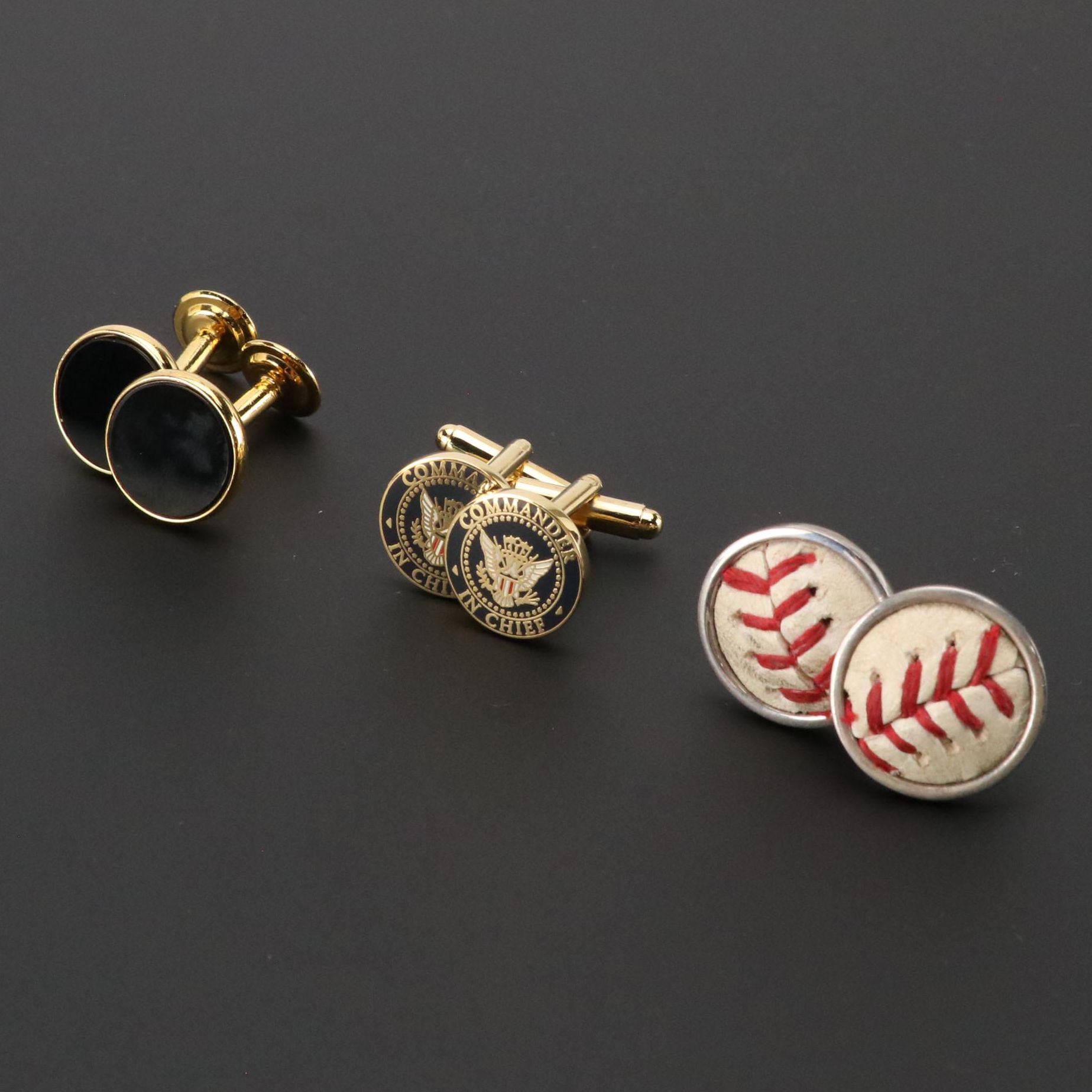 Tokens & Icons Game-Used Baseball Cufflinks, JoS. A. Bank Onyx Cufflinks, More
