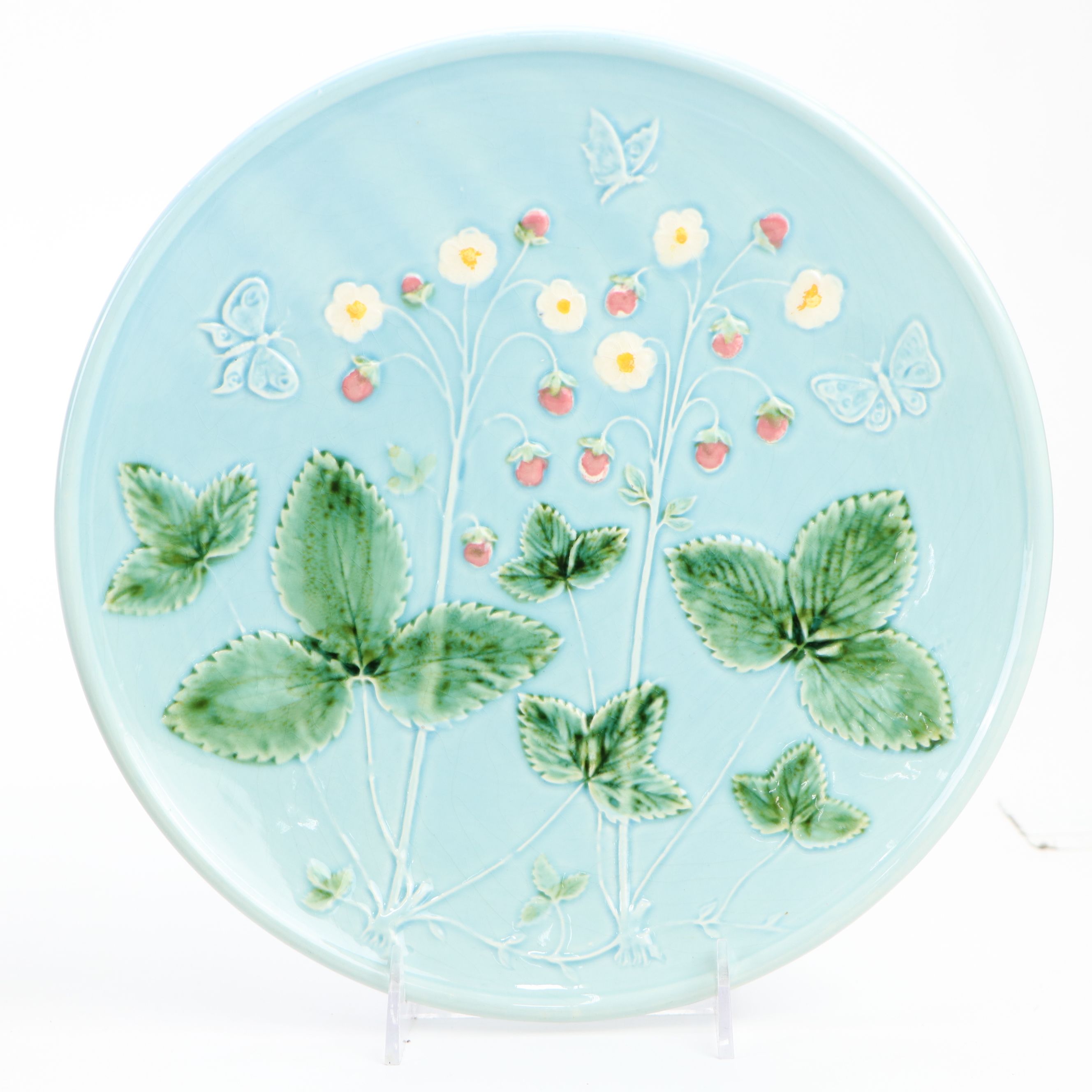 Zell German Majolica Plate with Spongeware Bowl and Other Mugs