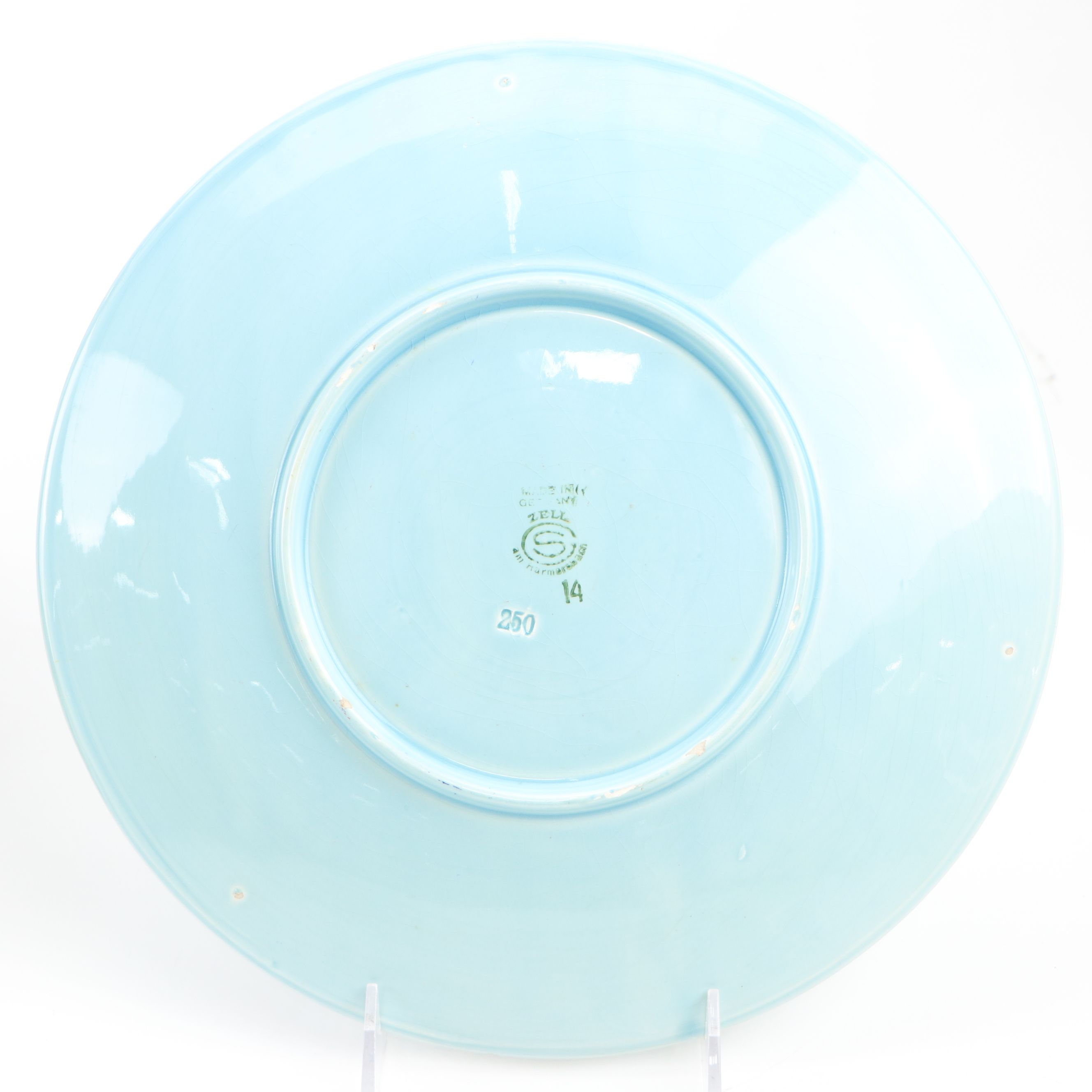 Zell German Majolica Plate with Spongeware Bowl and Other Mugs