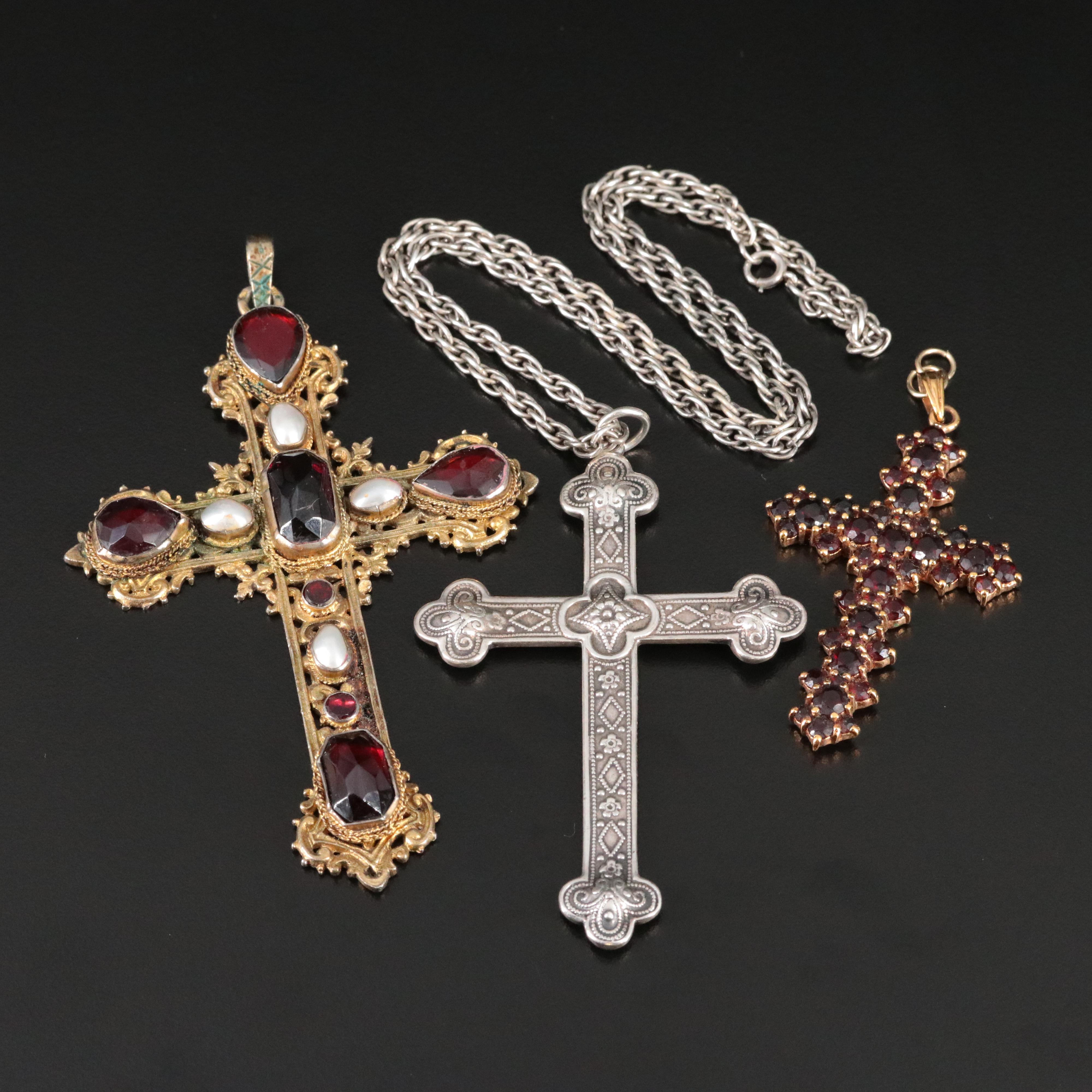 Vintage Gem Stone Cross Pendant and Pendant Necklaces