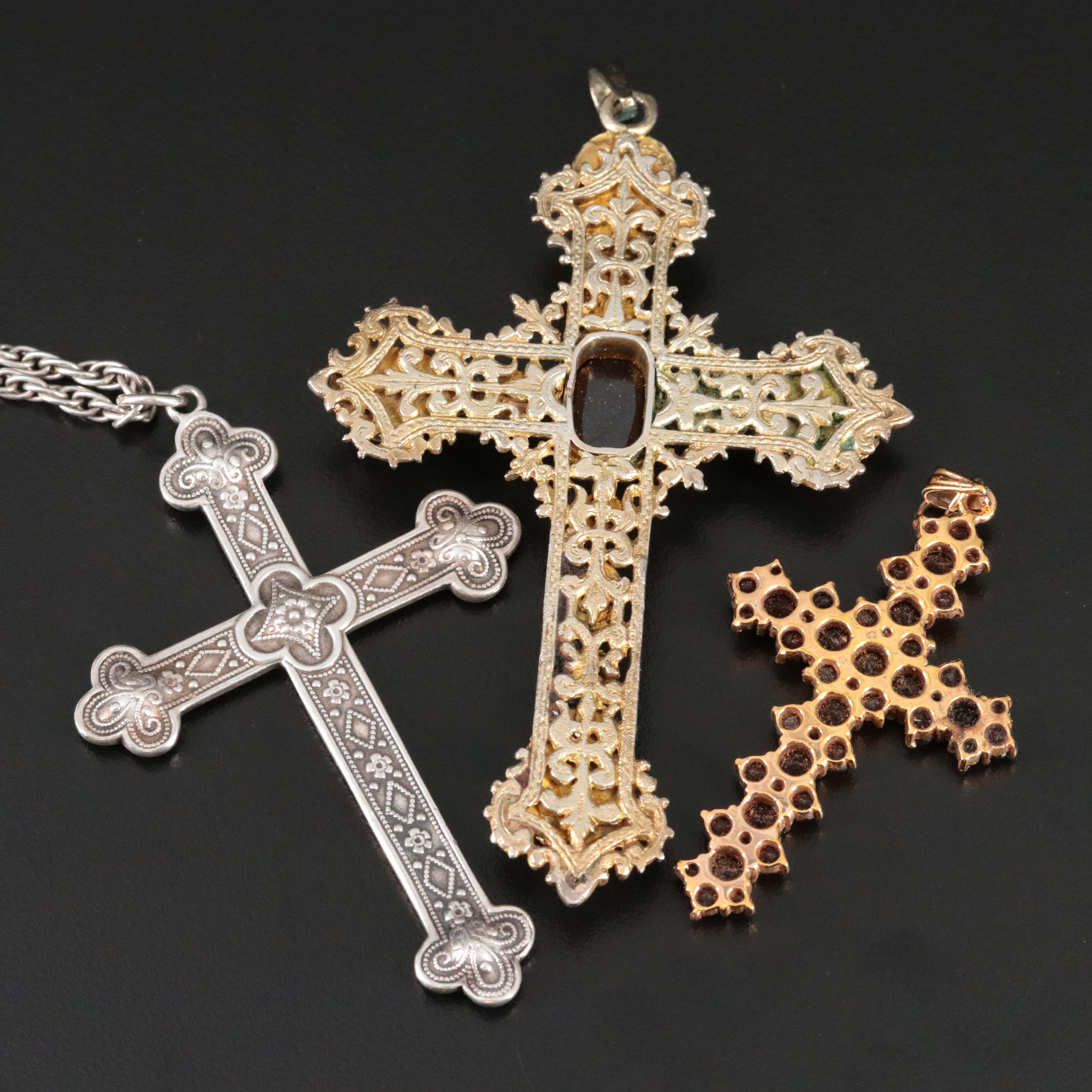 Vintage Gem Stone Cross Pendant and Pendant Necklaces