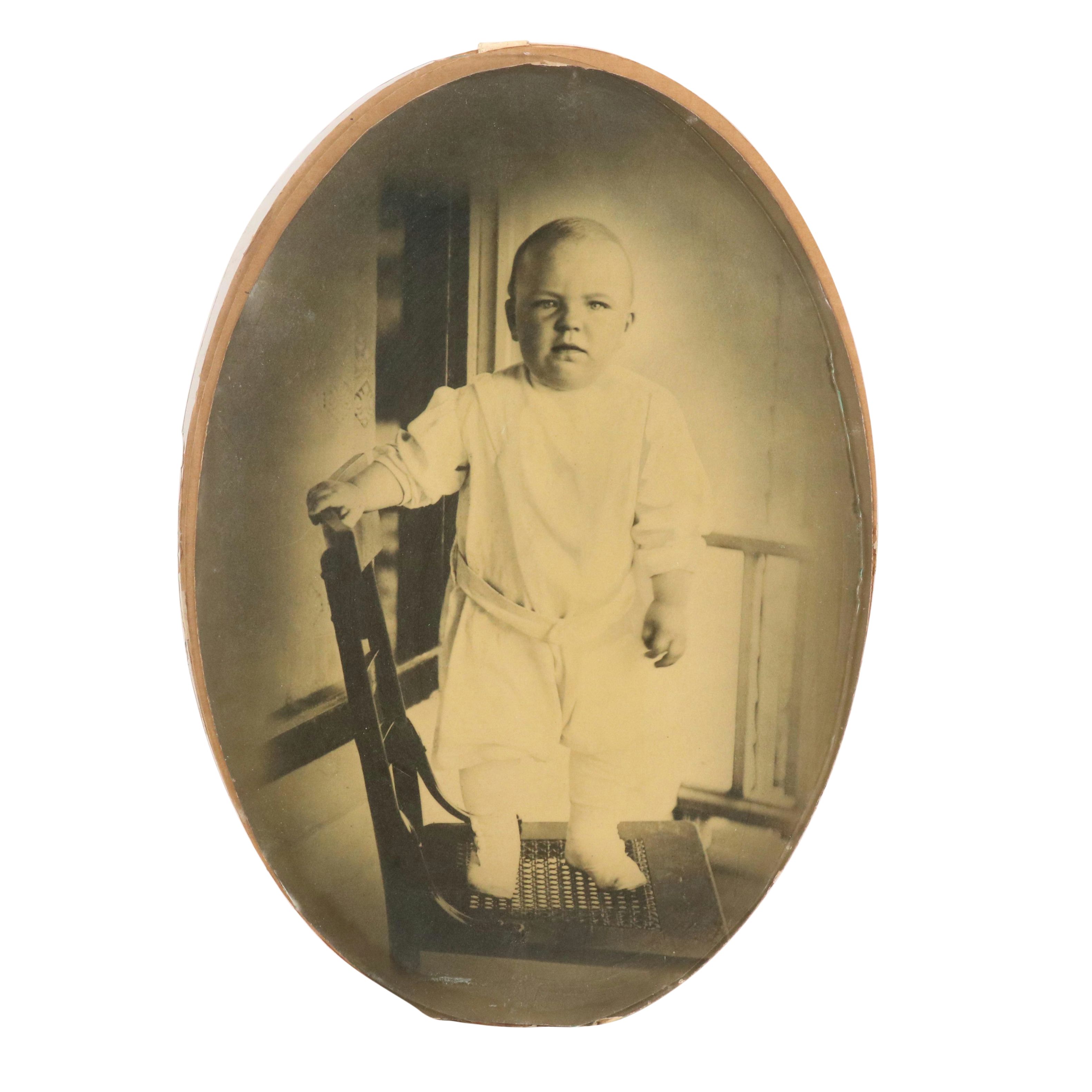 Antique Enlarged Portrait Photograph of Standing Baby