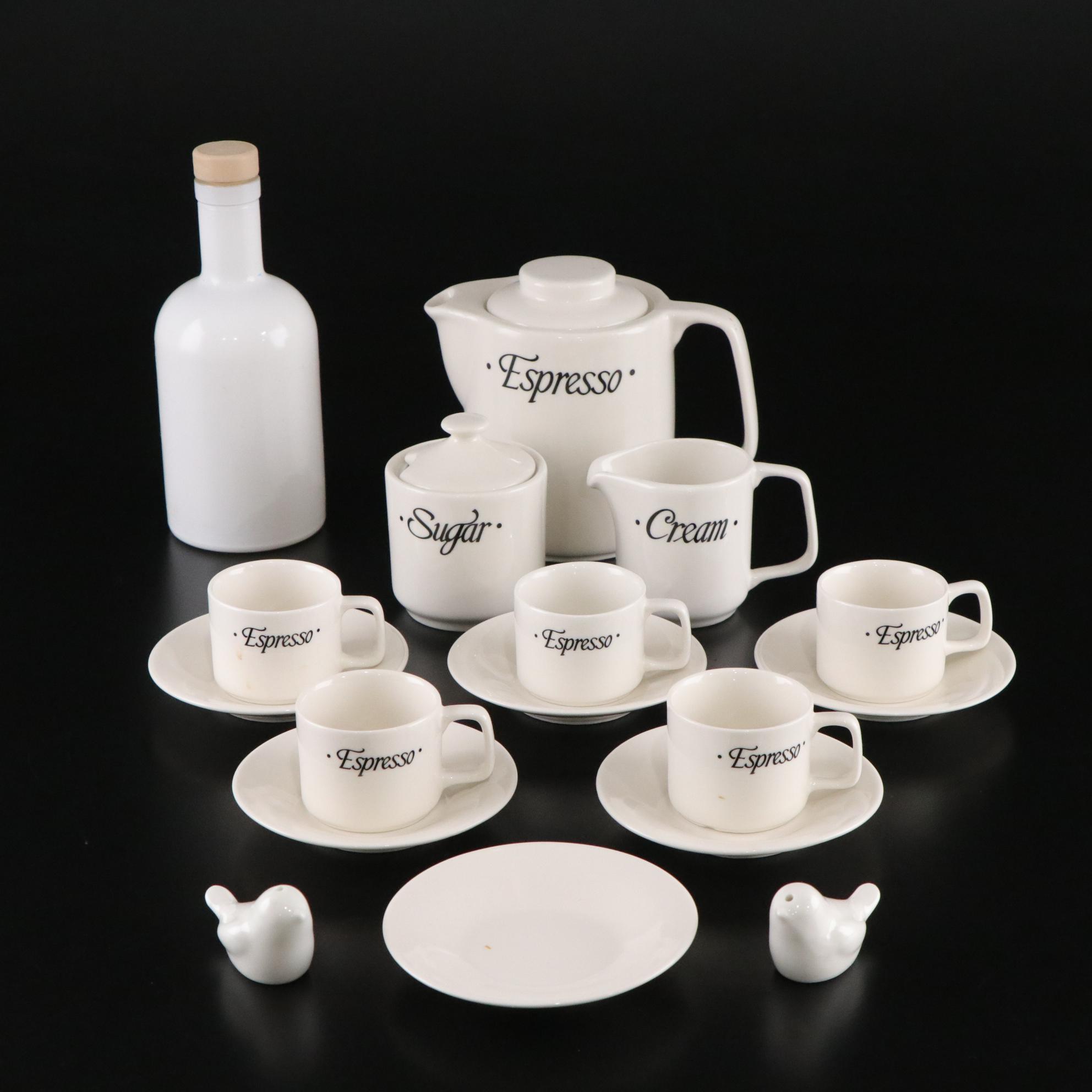 White Ceramic Espresso Set with Creamer, Cups & More